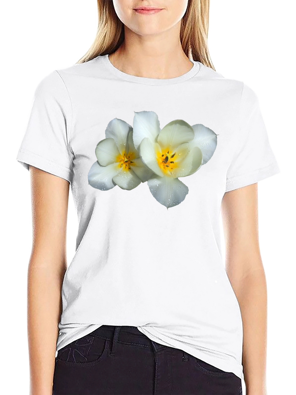 Floral Graphic Tee - White Flowers on Black