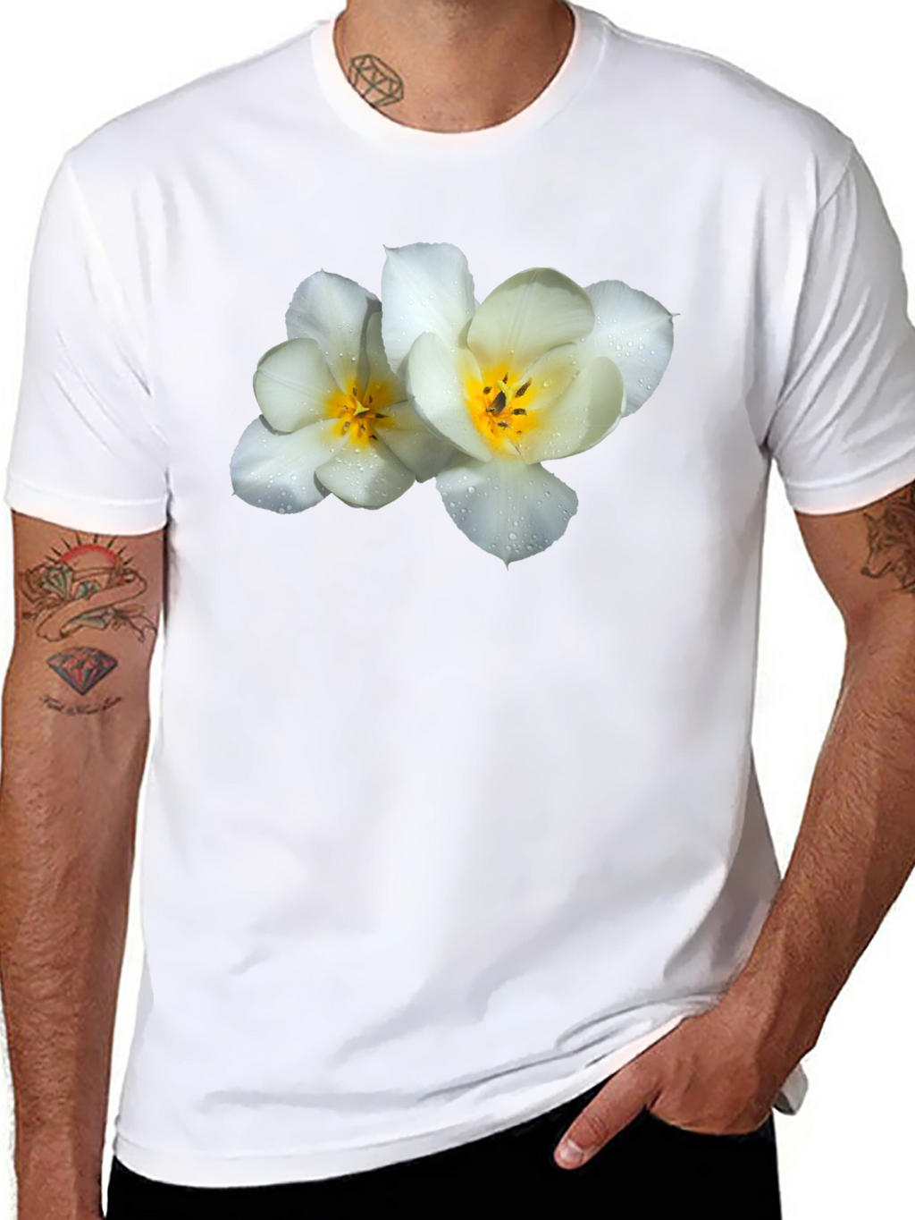 Floral Graphic Tee - White Flowers on Black