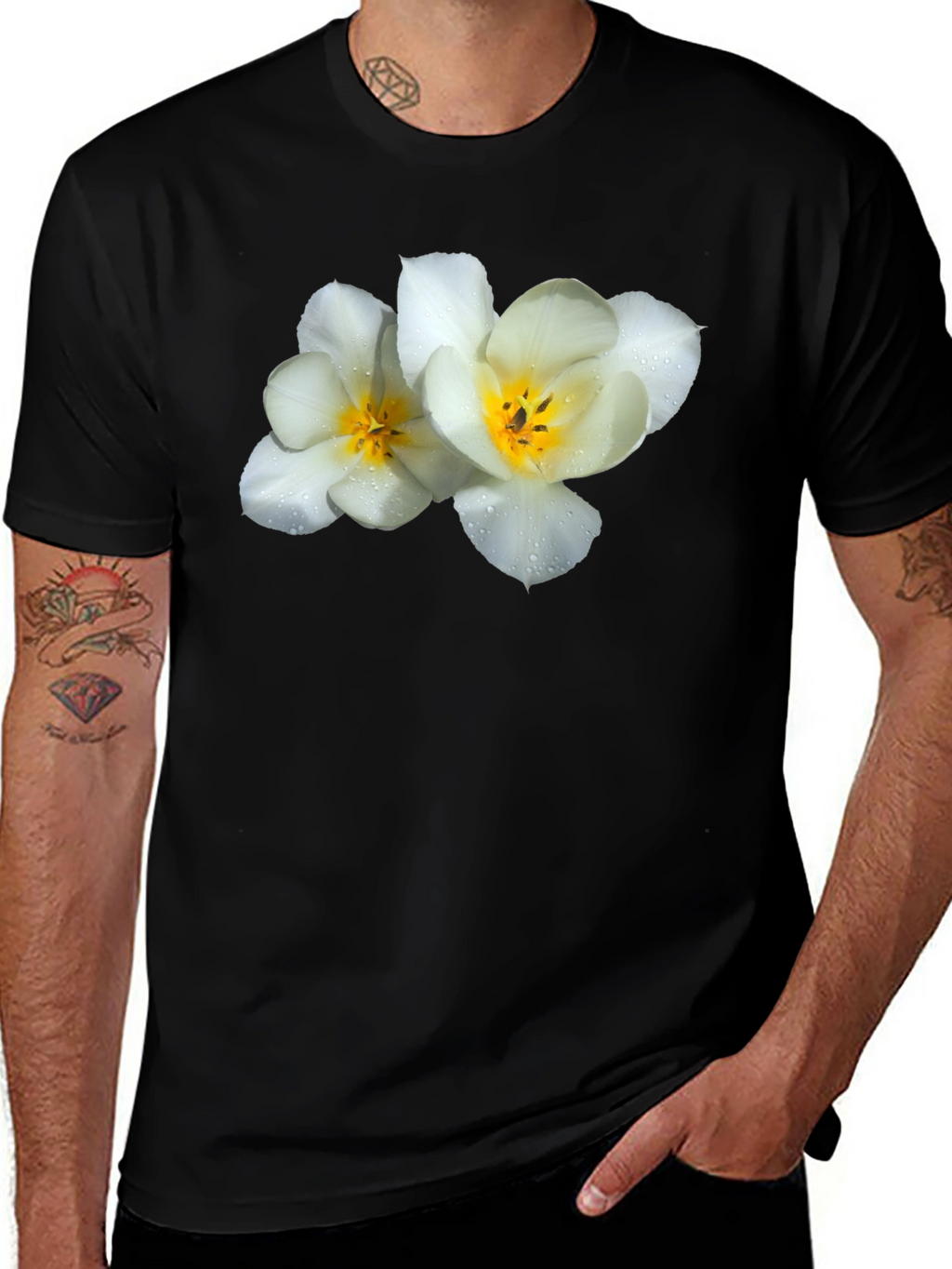Floral Graphic Tee - White Flowers on Black