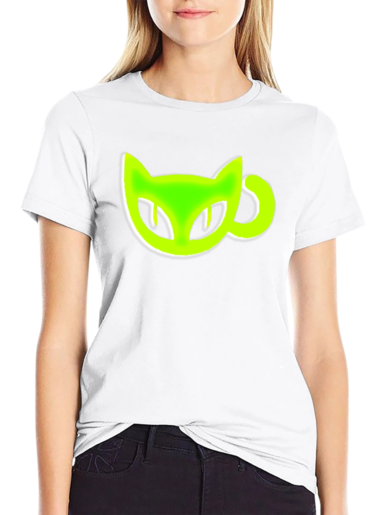 Black T-Shirt with Green Cat-Shaped Coffee Mug