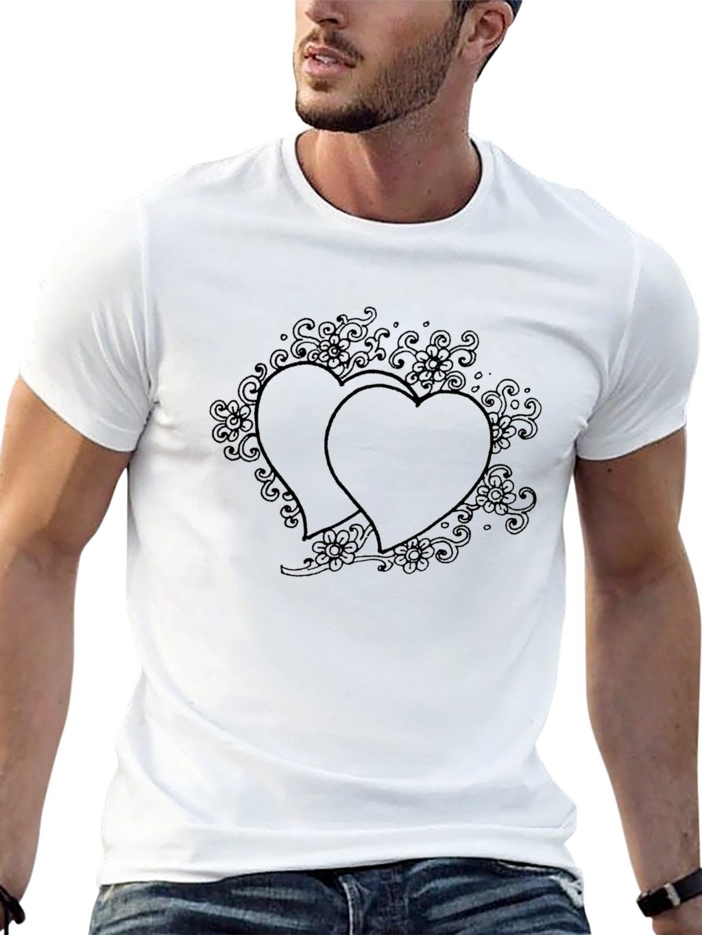 Romantic Hearts Graphic Black T-Shirt
