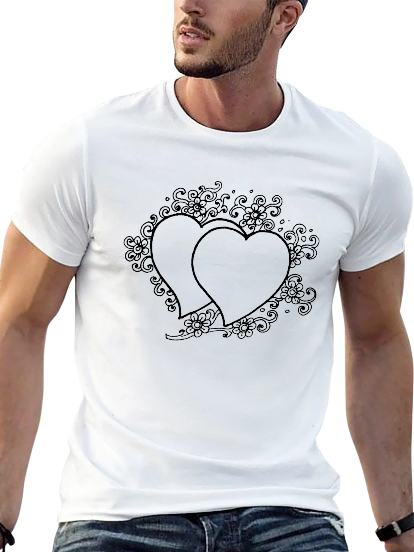 Romantic Hearts Graphic Black T-Shirt