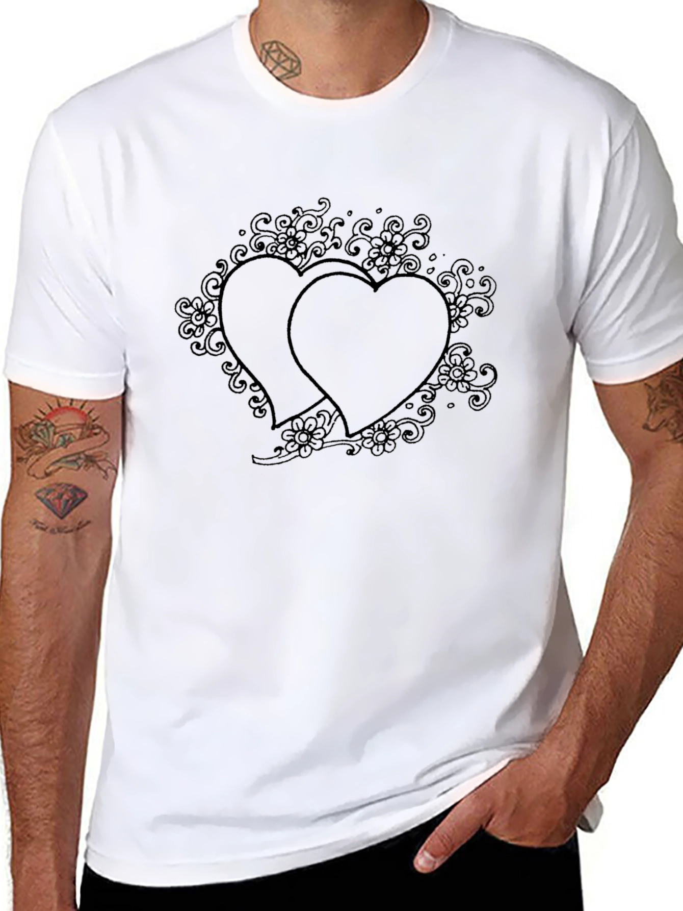 Romantic Hearts Graphic Black T-Shirt