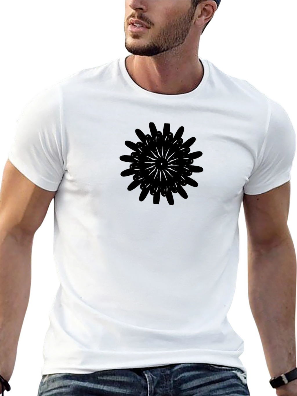 Black Graphic Tee - Modern Mandala Design
