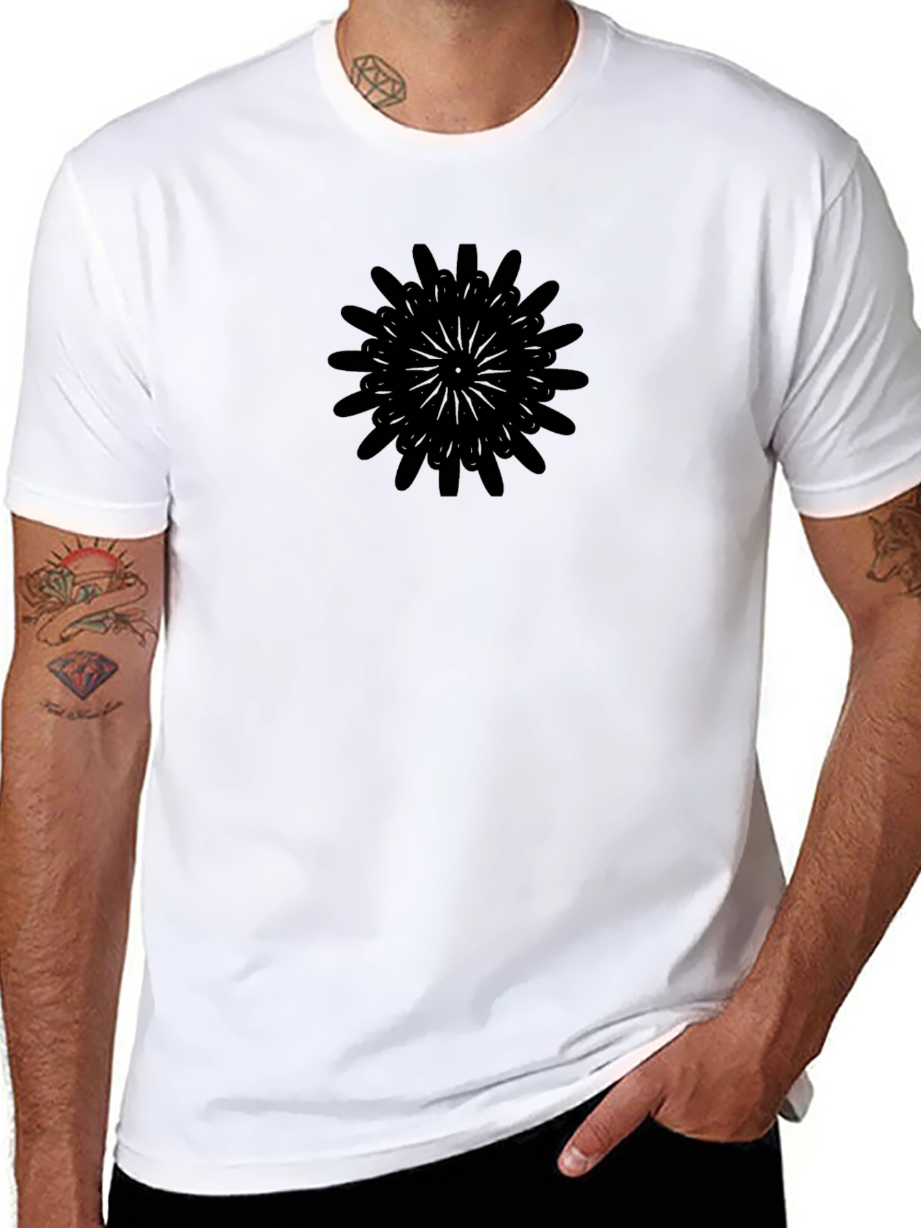 Black Graphic Tee - Modern Mandala Design