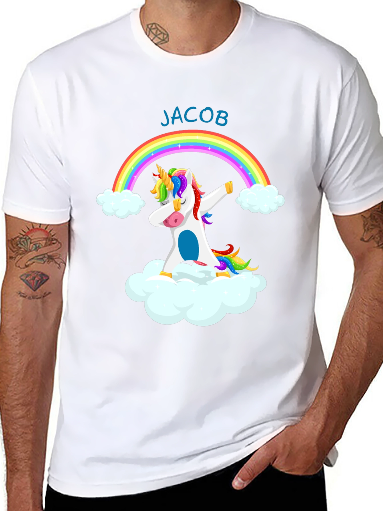 Unicorn Dabbing Rainbow T-Shirt-Jacob Custom Name Tee
