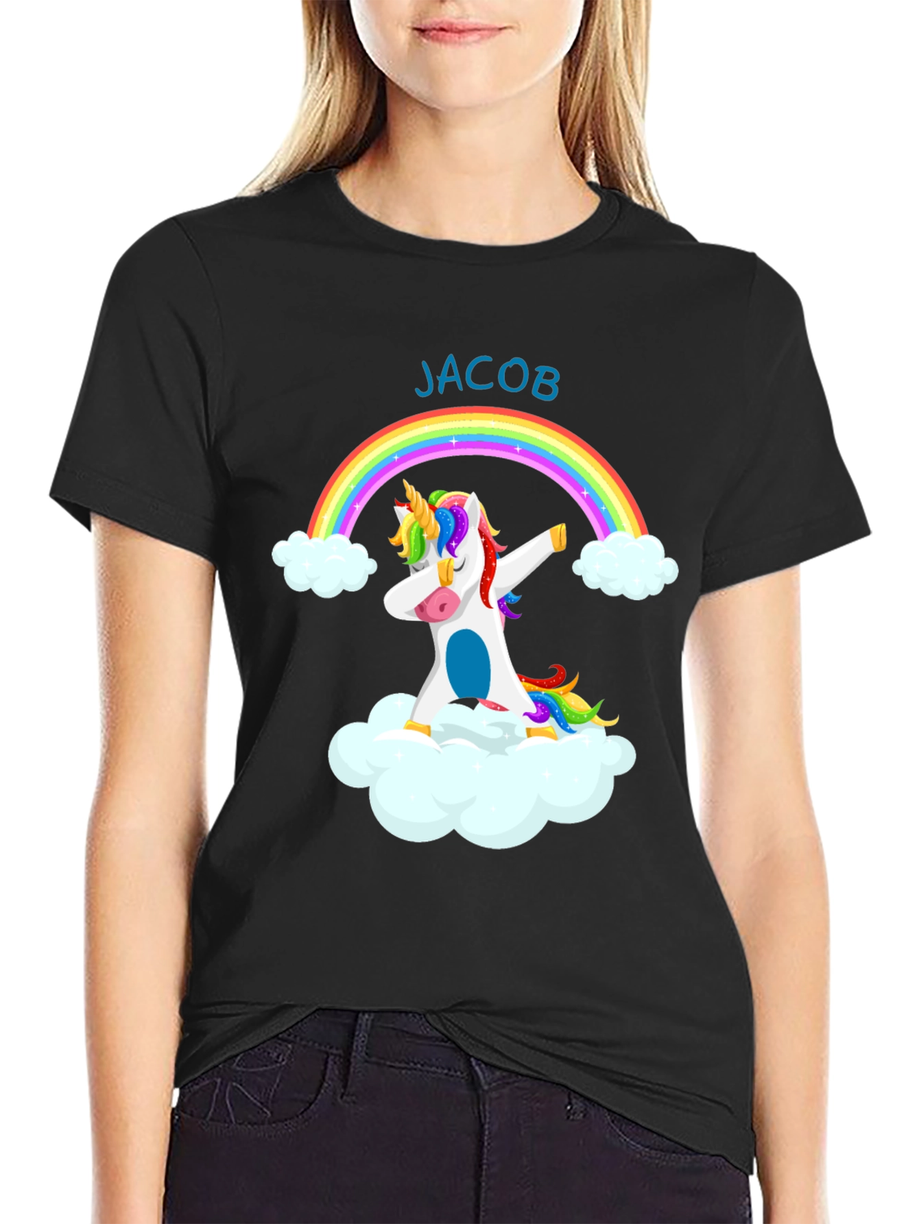 Unicorn Dabbing Rainbow T-Shirt-Jacob Custom Name Tee