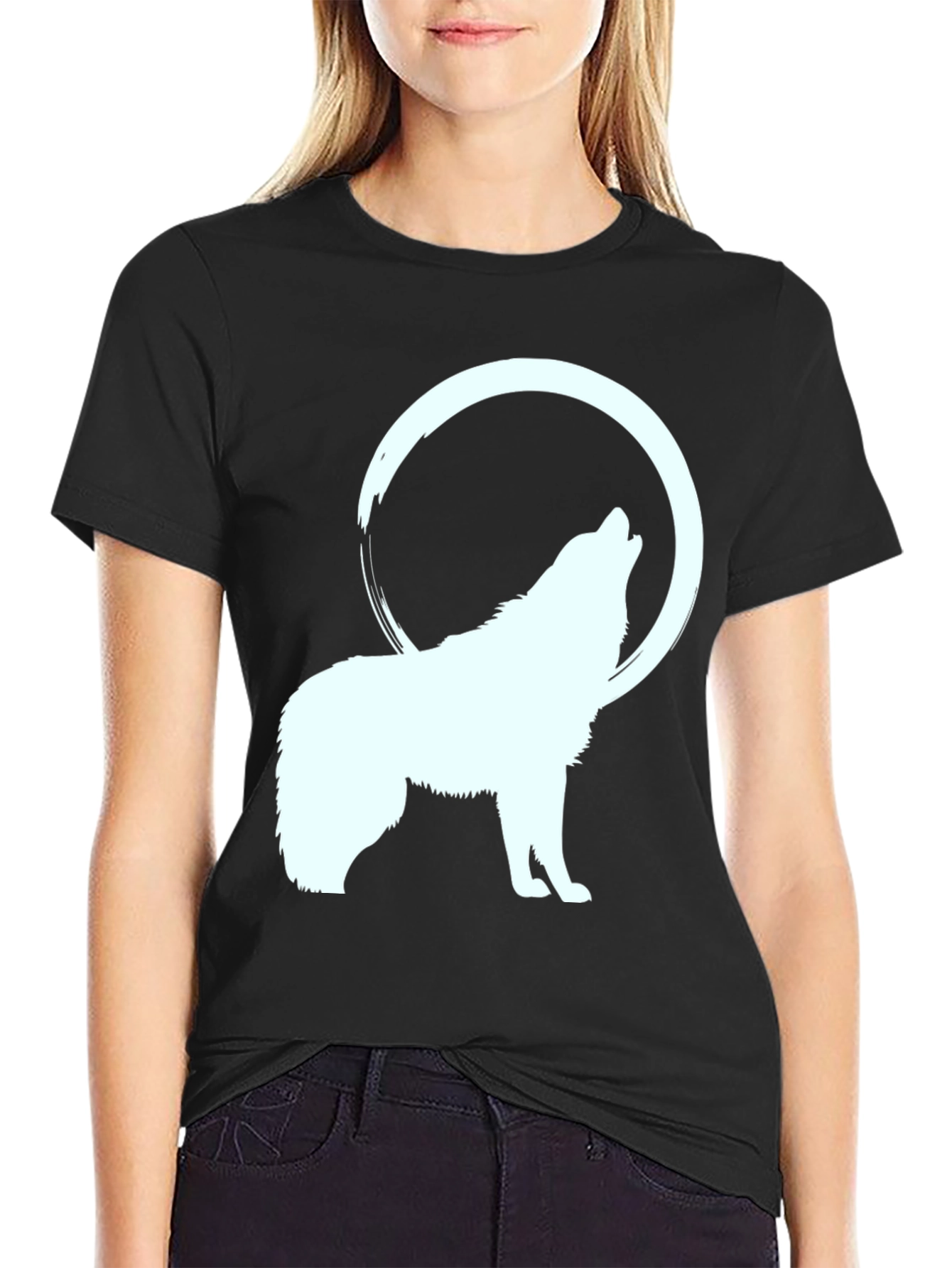 Wolf Howling at Moon Graphic Tee - Black