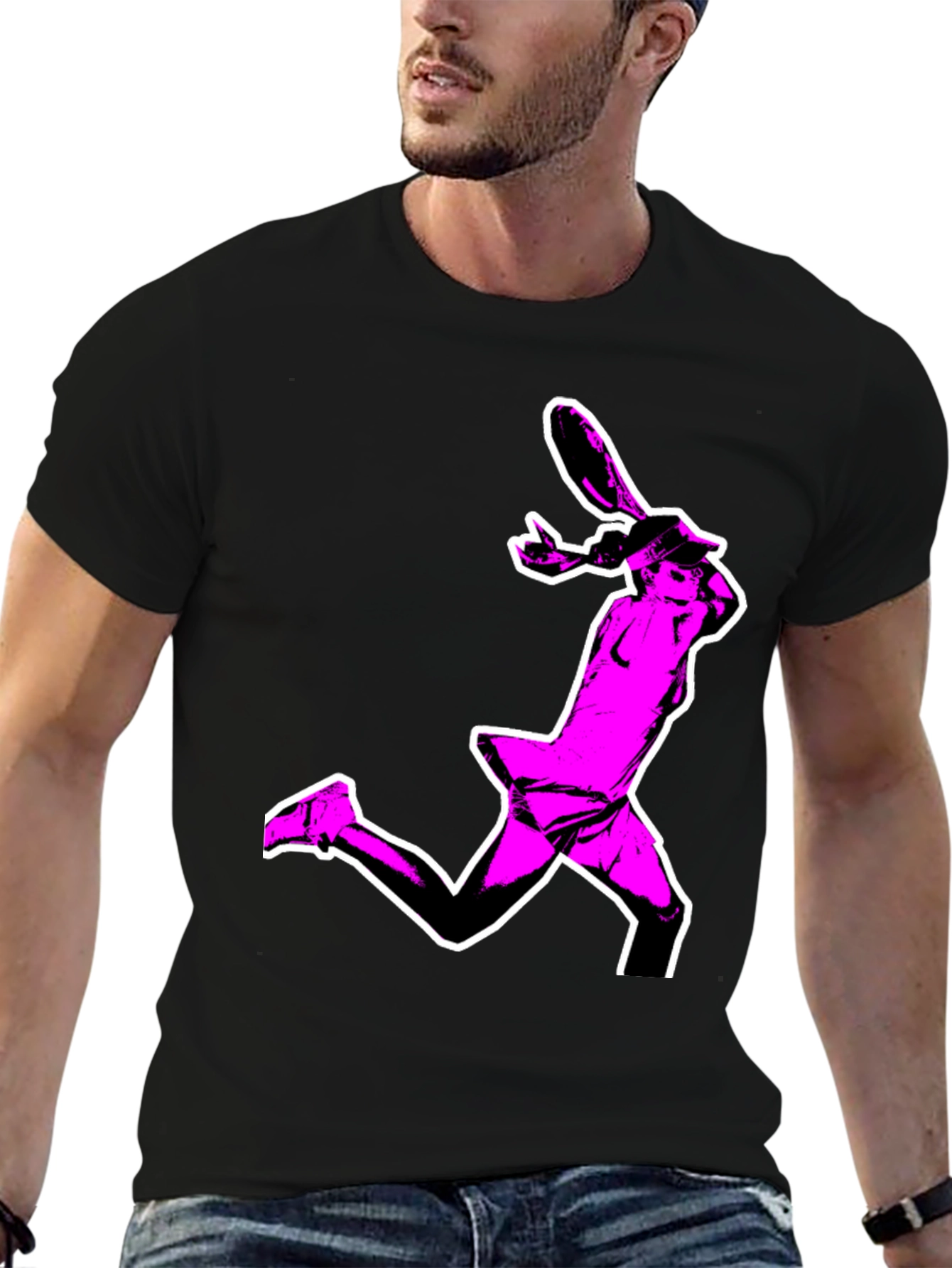Pop Art Tennis Player Graphic Tee - Black