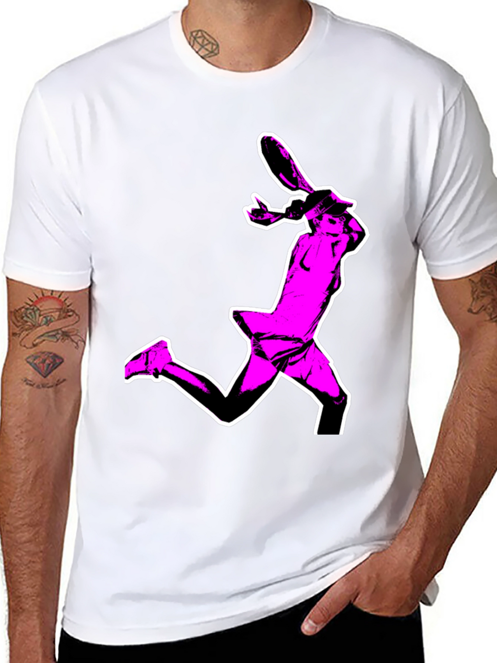 Pop Art Tennis Player Graphic Tee - Black