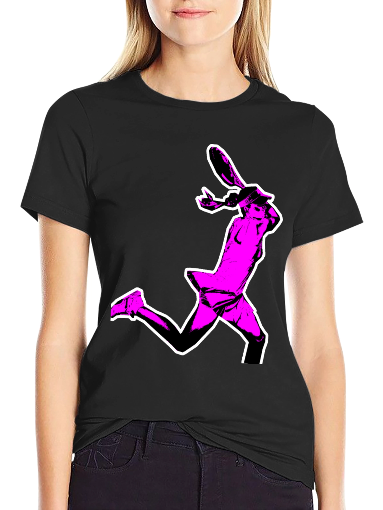 Pop Art Tennis Player Graphic Tee - Black