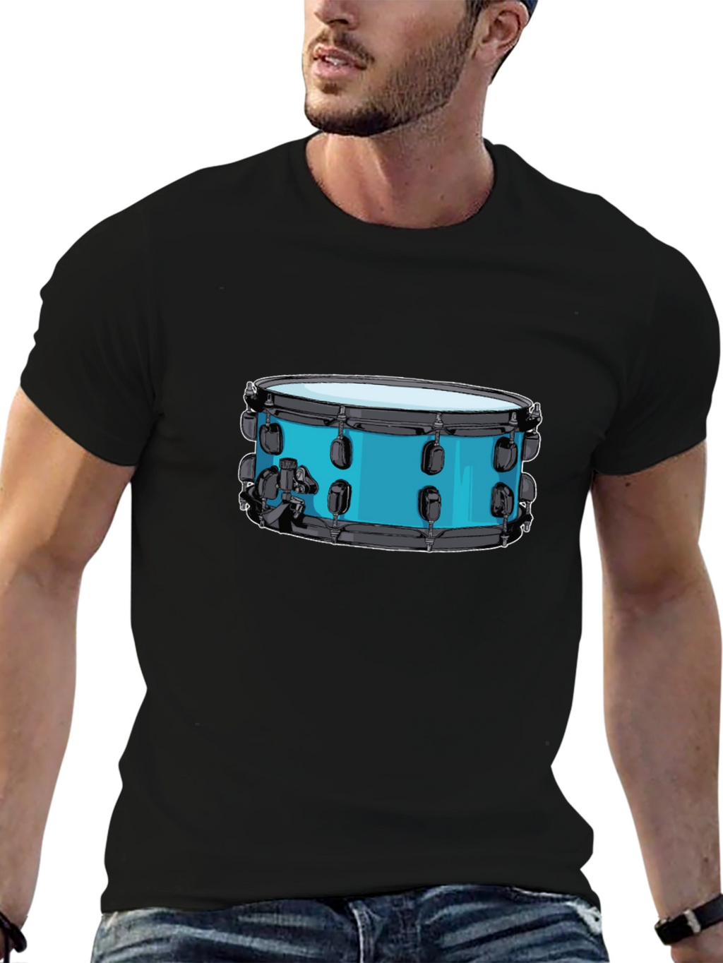 Drum Graphic Tee - Black Cotton T-Shirt