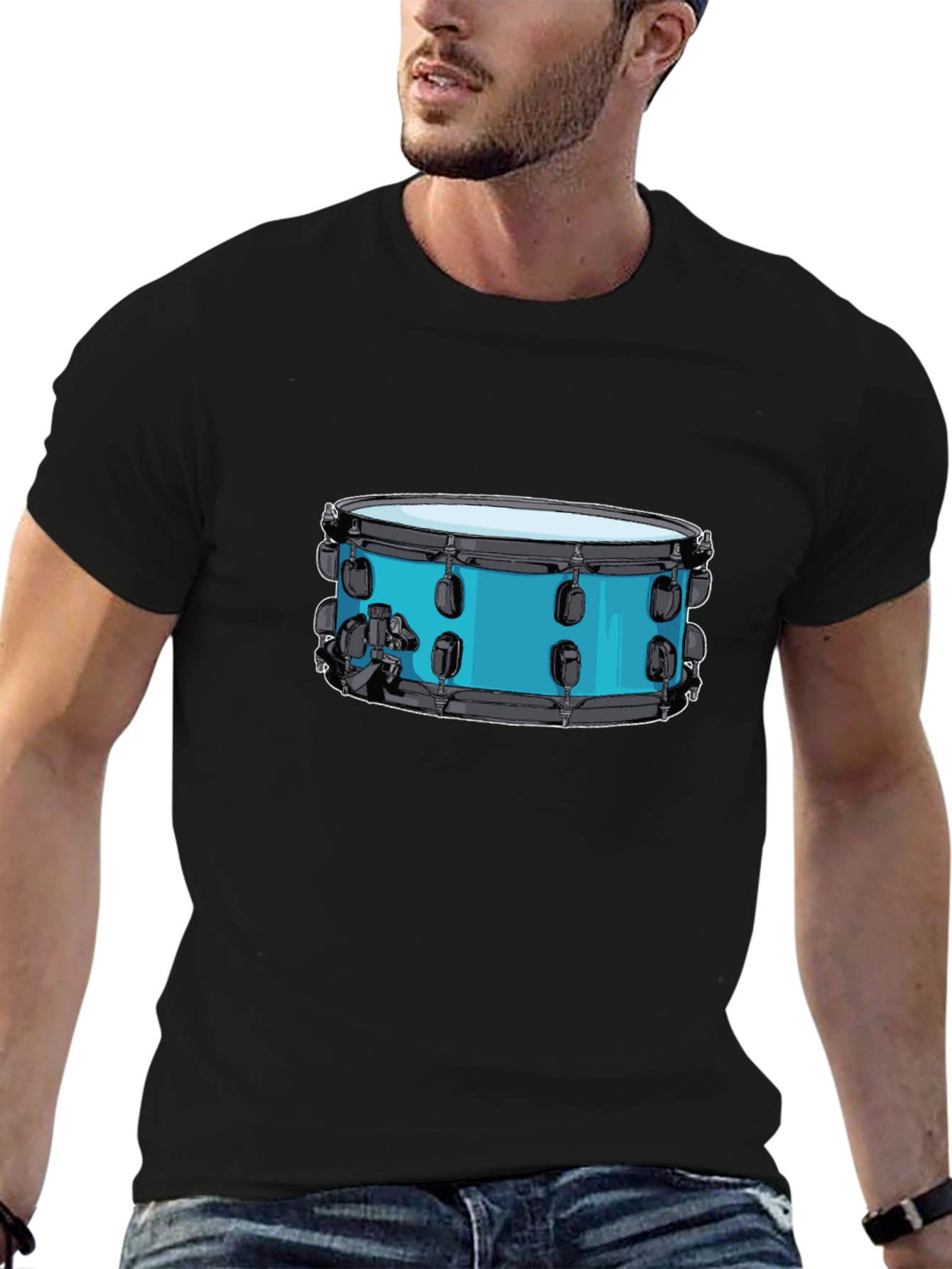 Drum Graphic Tee - Black Cotton T-Shirt