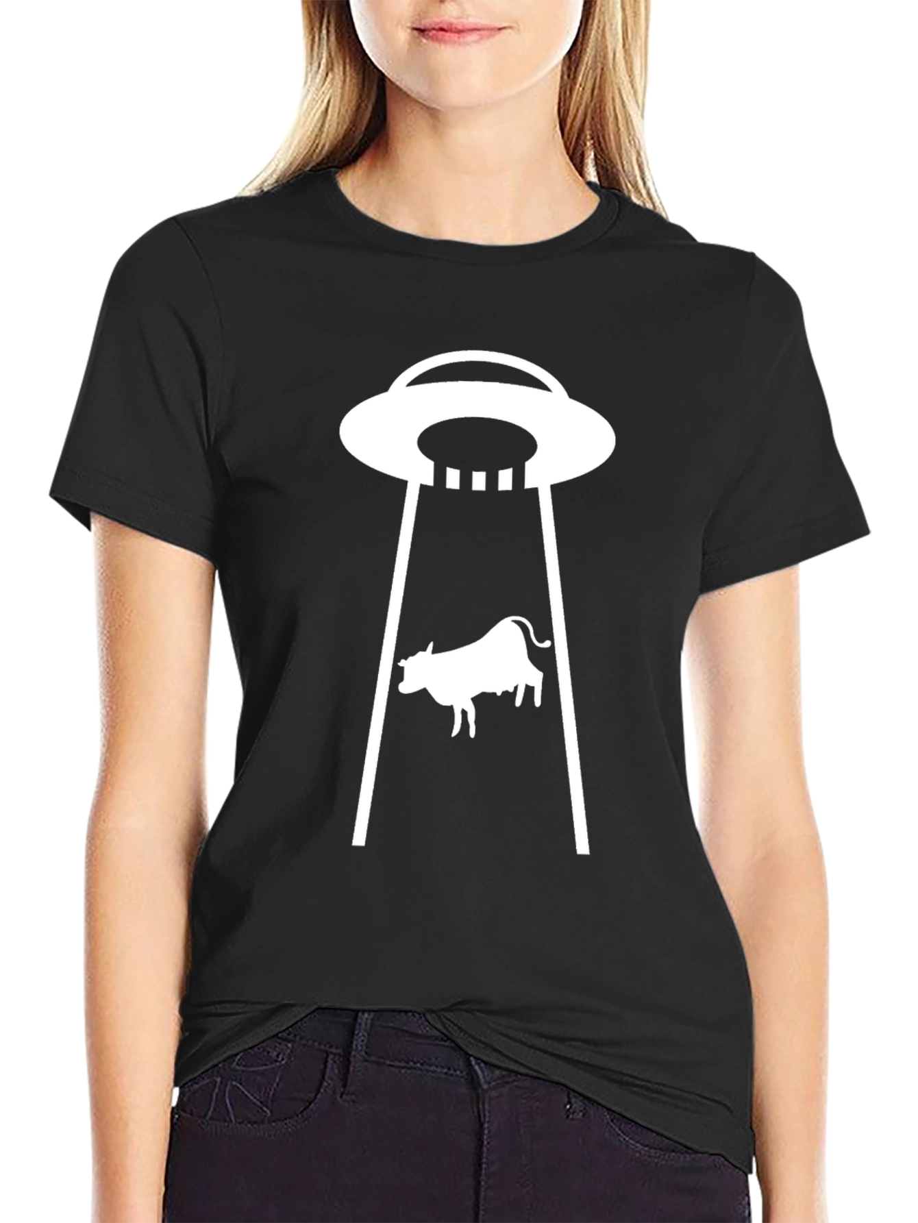 UFO Cow Abduction Black T-Shirt