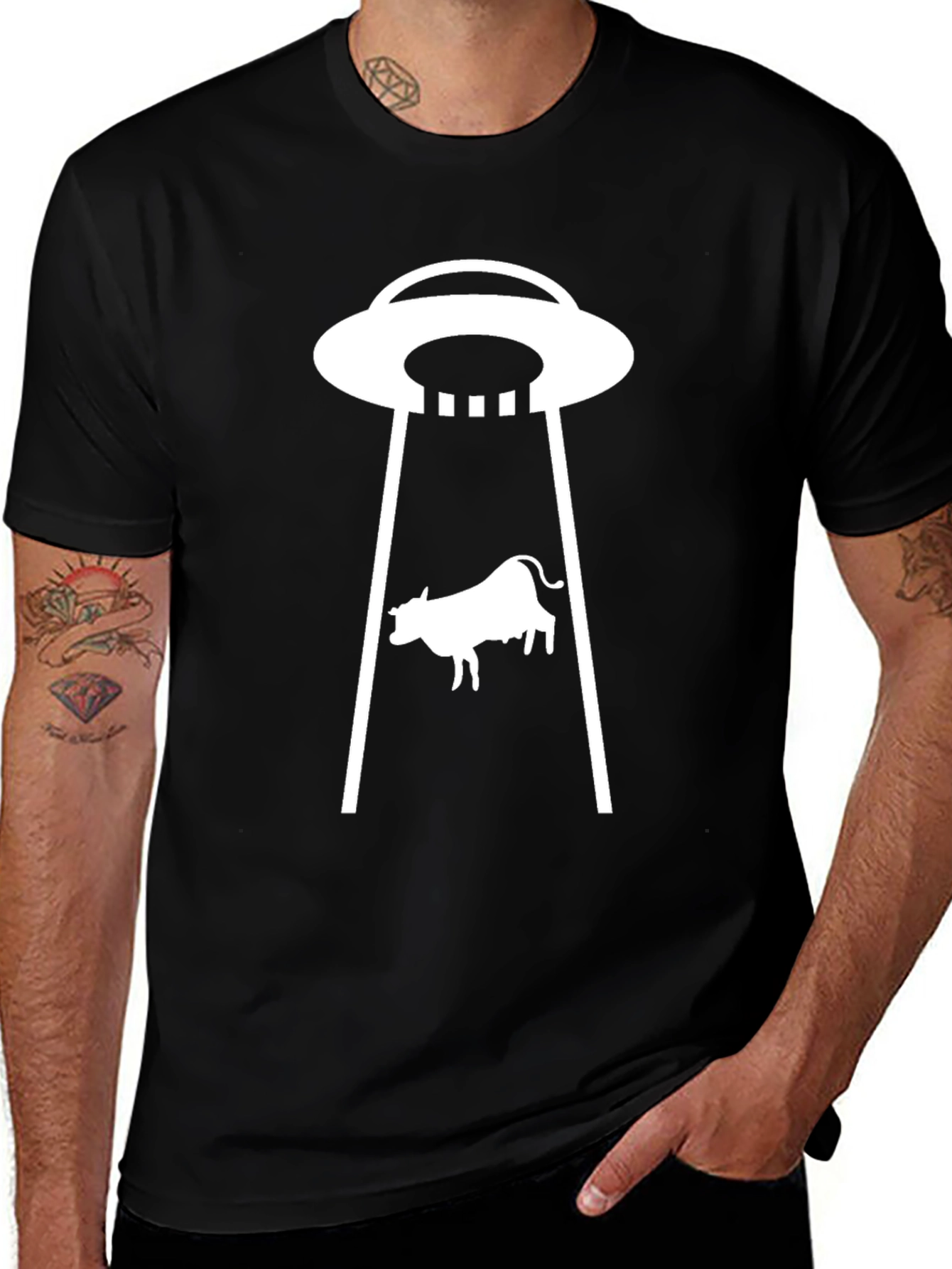 UFO Cow Abduction Black T-Shirt
