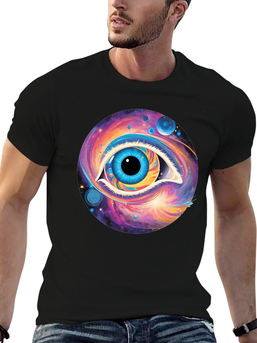 Cosmic Eye Graphic Tee - Black Cotton Comfort