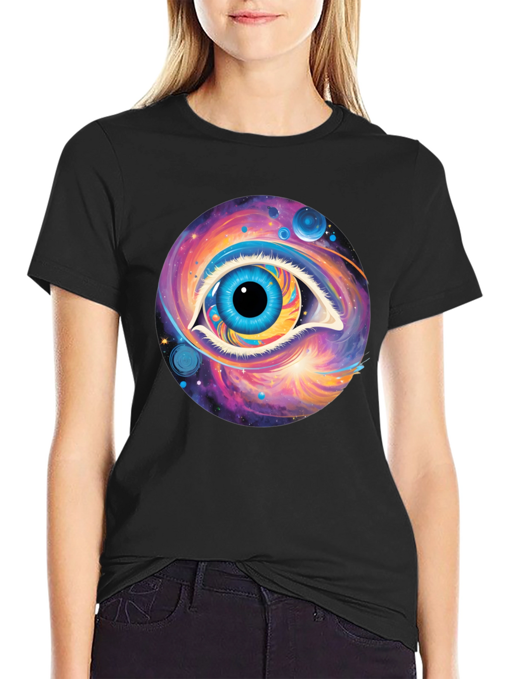 Cosmic Eye Graphic Tee - Black Cotton Comfort