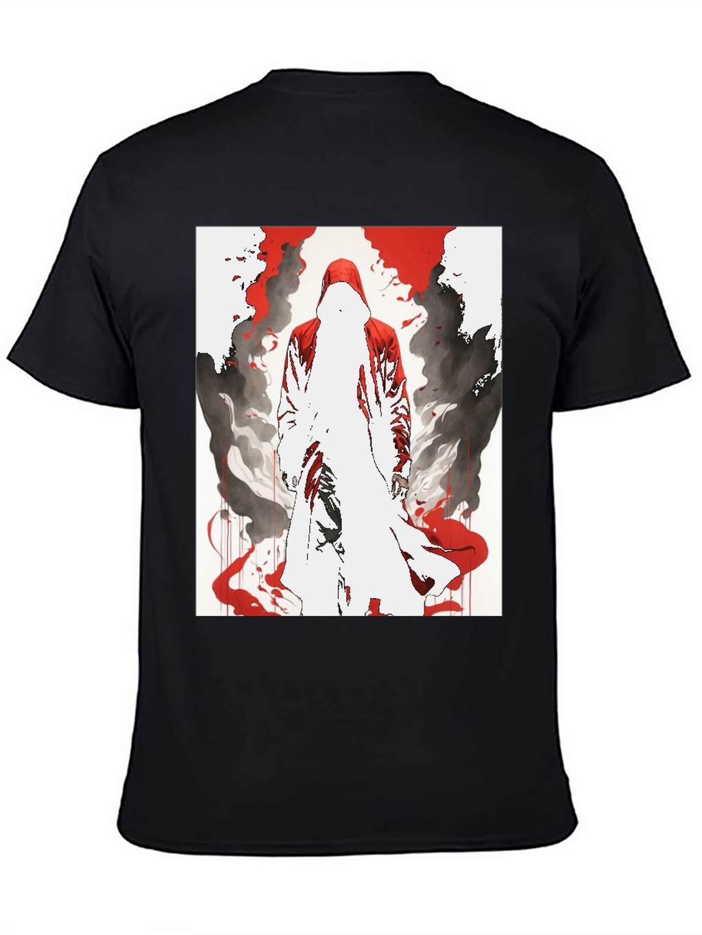 Red Hooded Figure Graphic Black T-Shirt