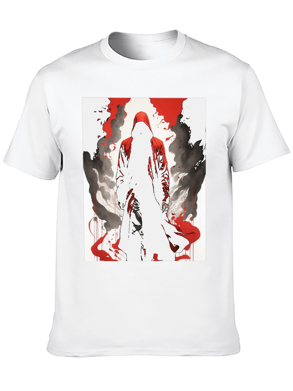 Red Hooded Figure Graphic Black T-Shirt
