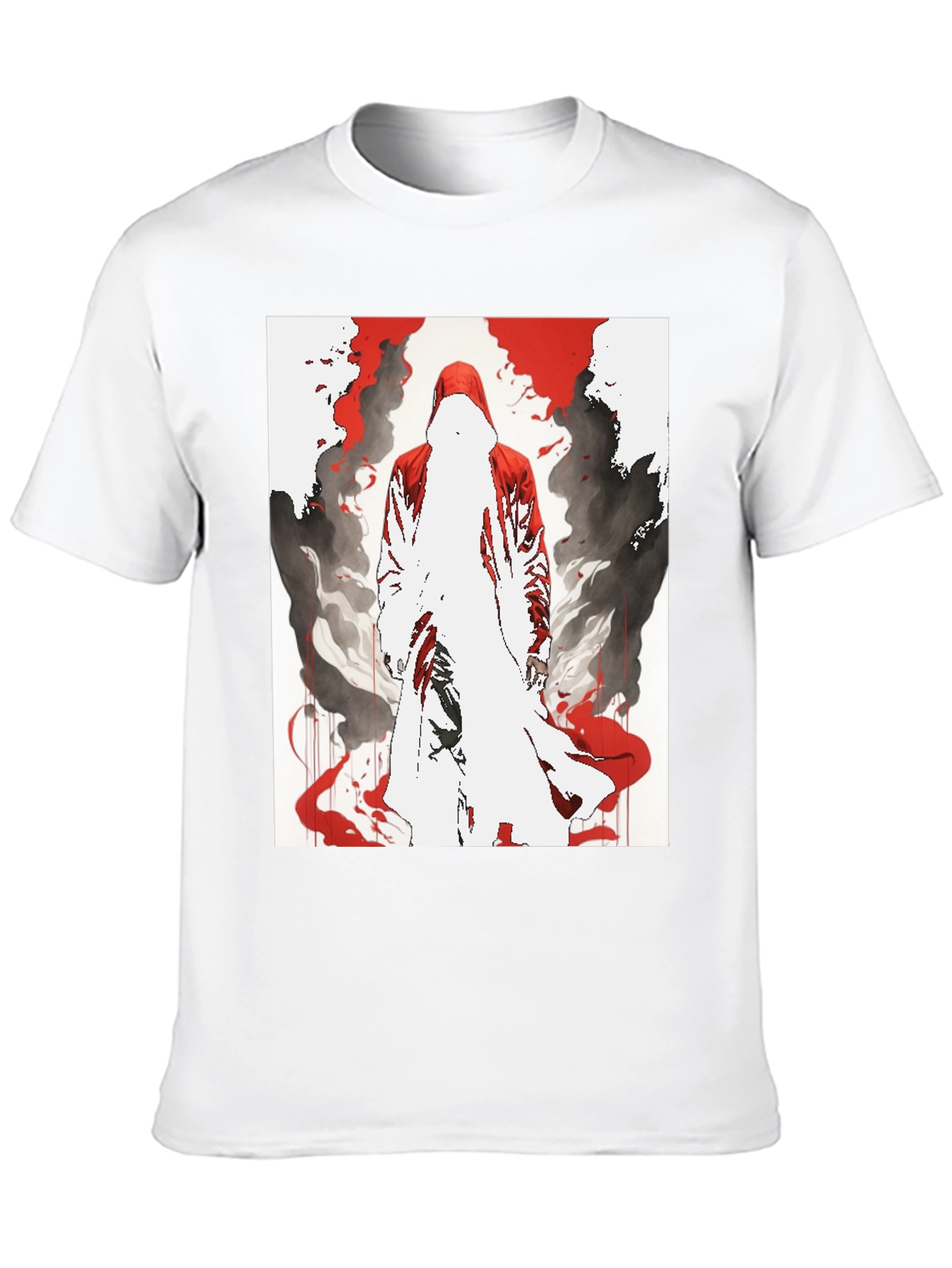 Red Hooded Figure Graphic Black T-Shirt