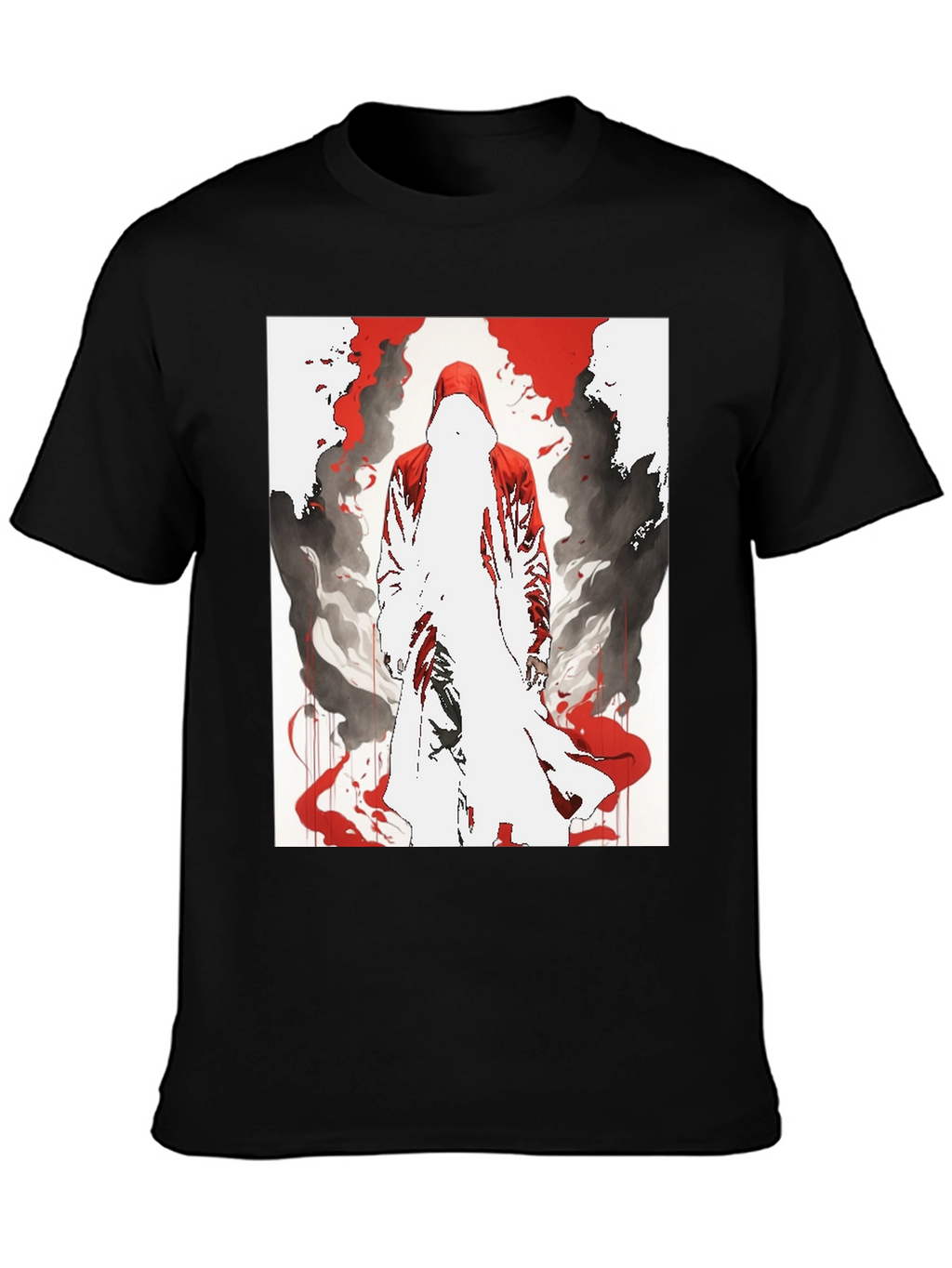 Red Hooded Figure Graphic Black T-Shirt