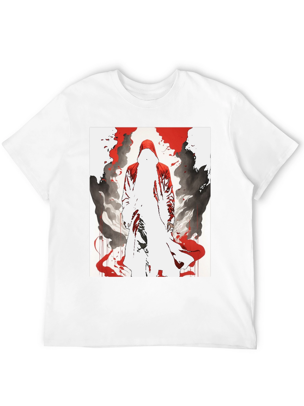 Red Hooded Figure Graphic Black T-Shirt