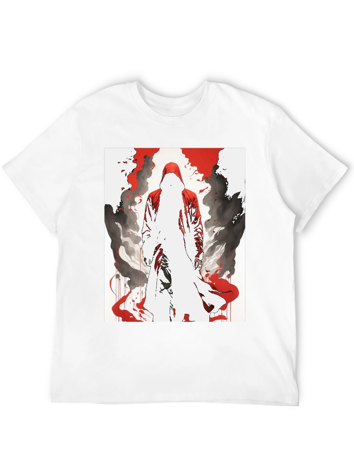 Red Hooded Figure Graphic Black T-Shirt