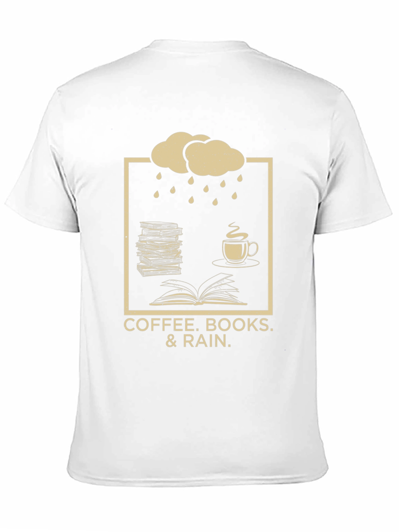 Coffee Books Rain T-Shirt - Cozy Weather Apparel