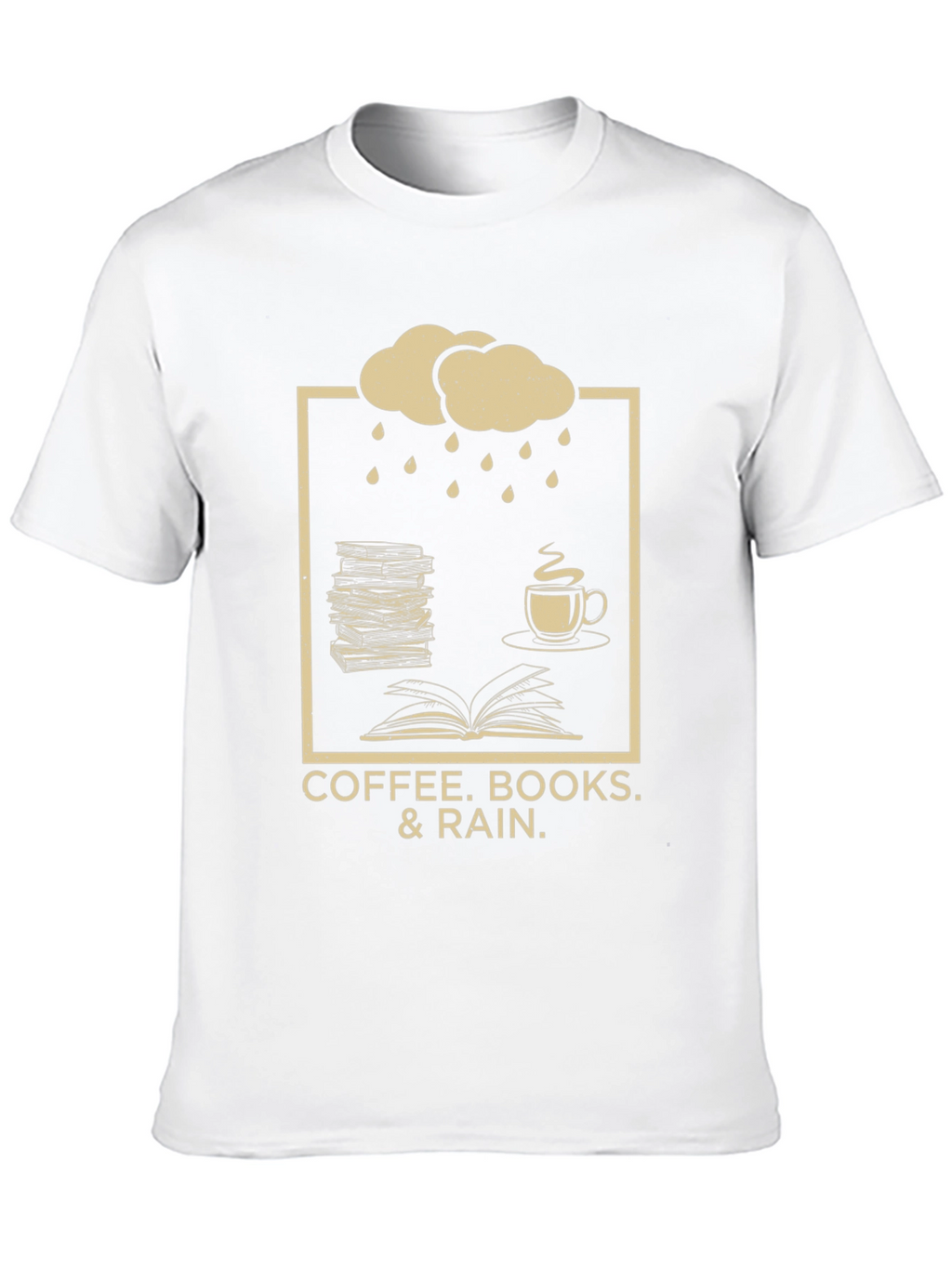 Coffee Books Rain T-Shirt - Cozy Weather Apparel