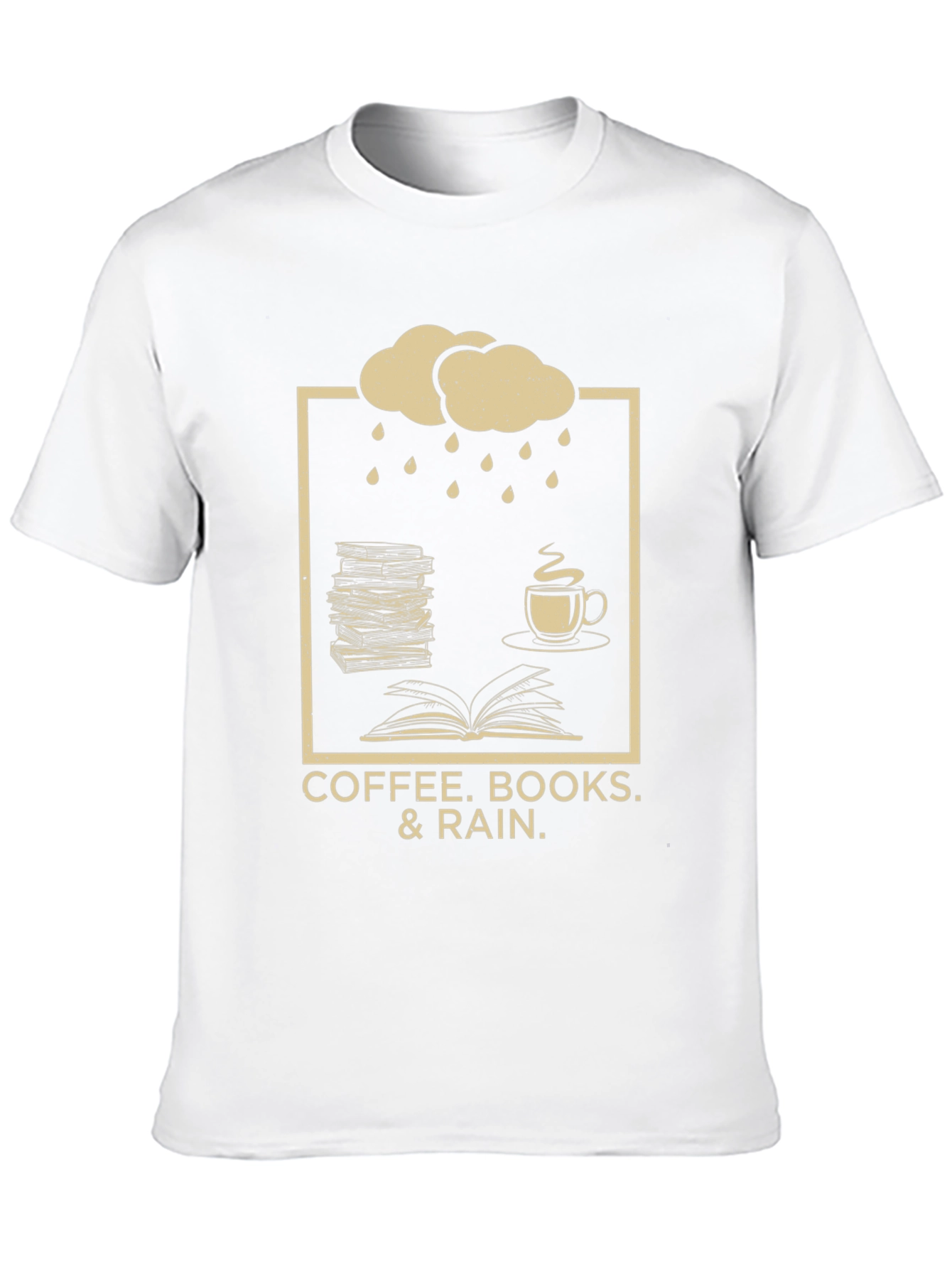 Coffee Books Rain T-Shirt - Cozy Weather Apparel