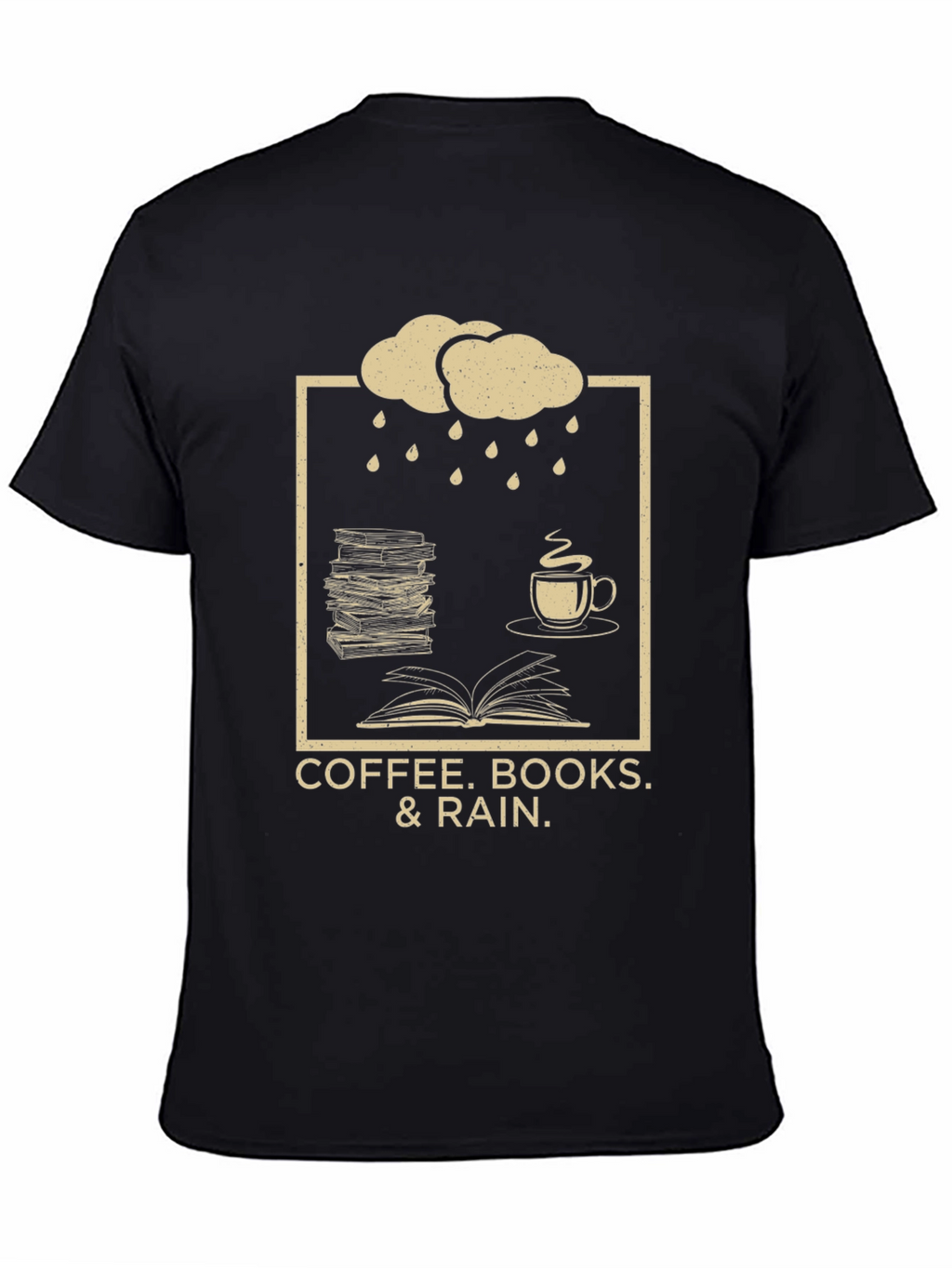 Coffee Books Rain T-Shirt - Cozy Weather Apparel