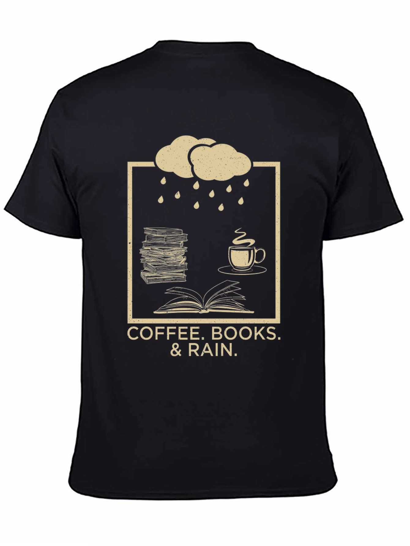 Coffee Books Rain T-Shirt - Cozy Weather Apparel