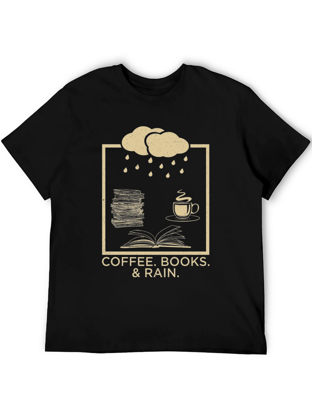 Coffee Books Rain T-Shirt - Cozy Weather Apparel