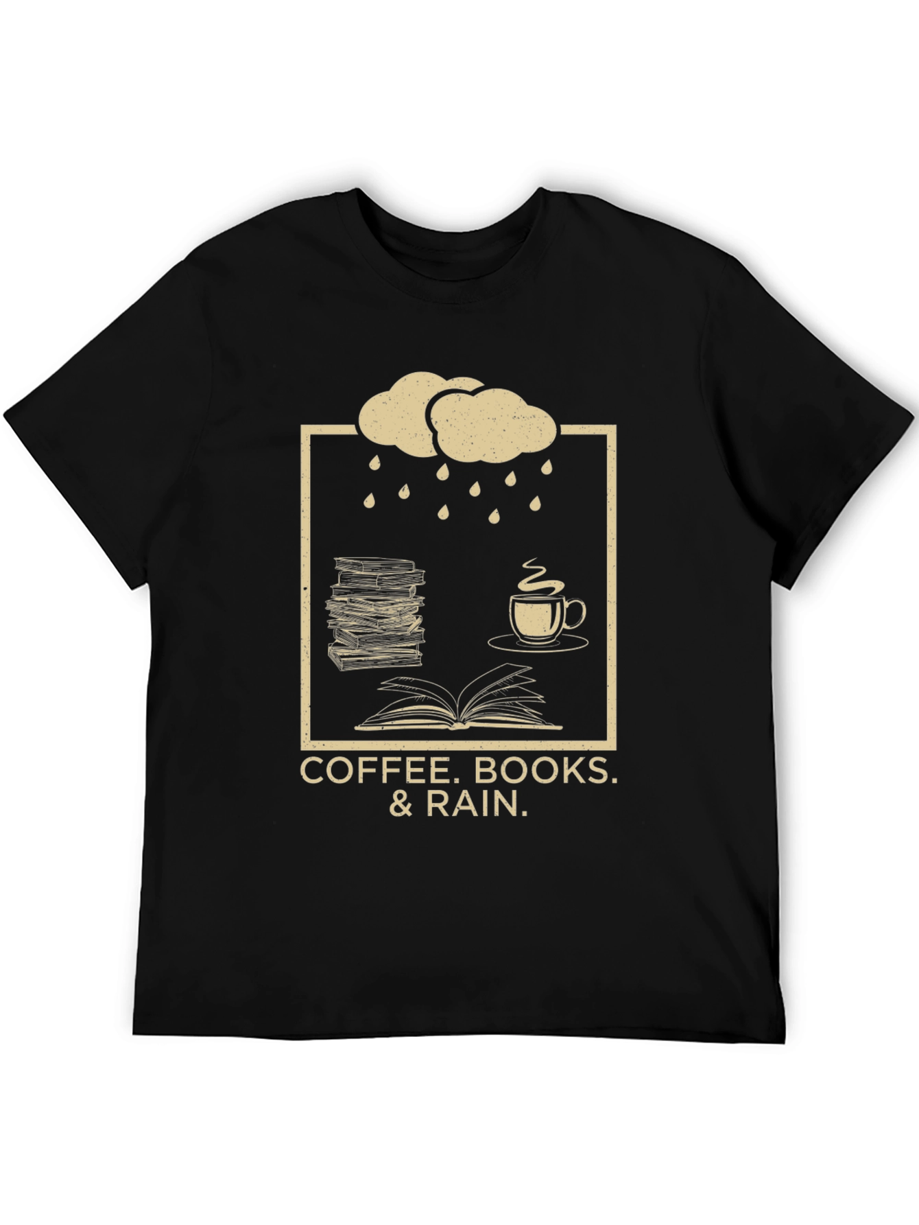 Coffee Books Rain T-Shirt - Cozy Weather Apparel