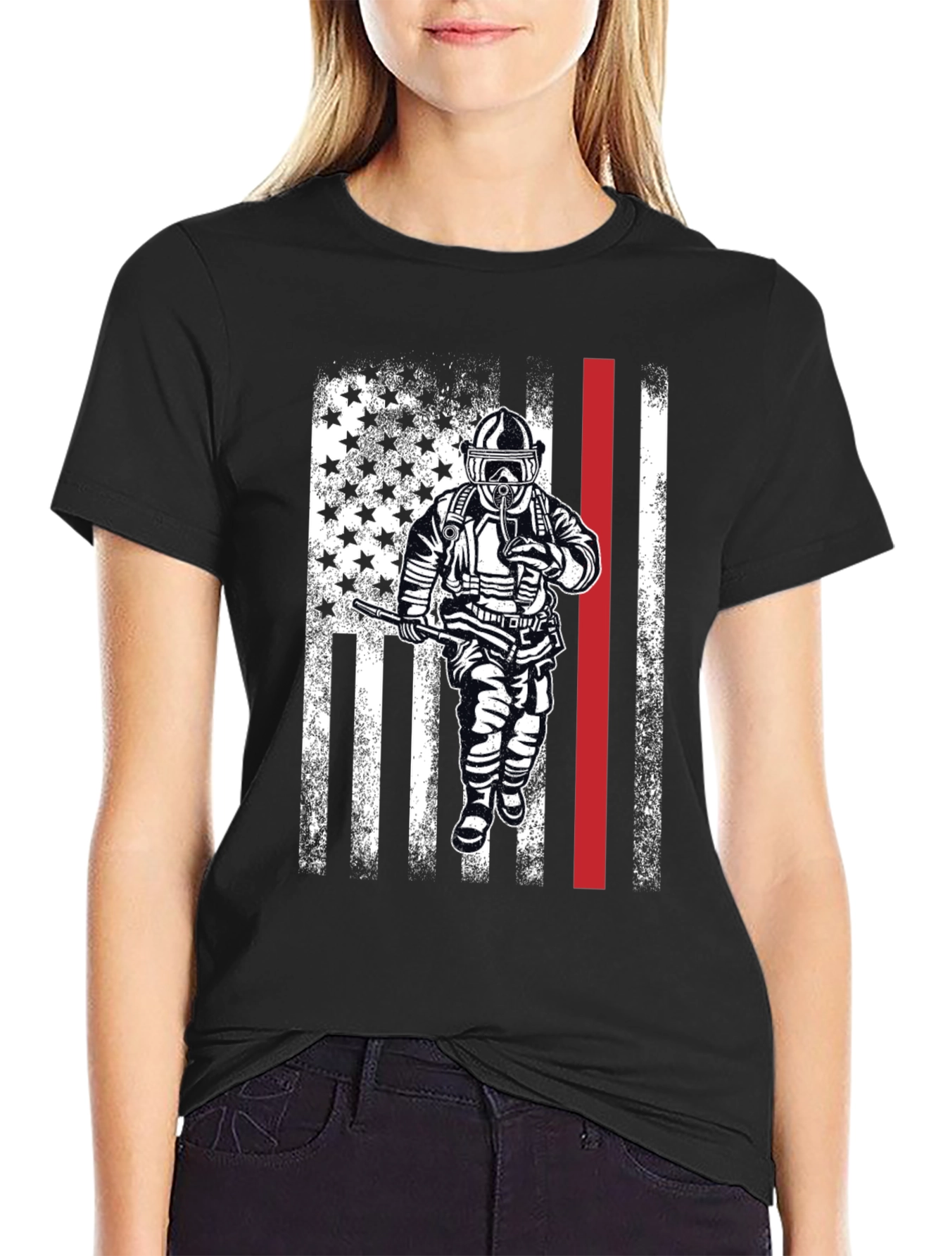 Firefighter American Flag Graphic T-Shirt