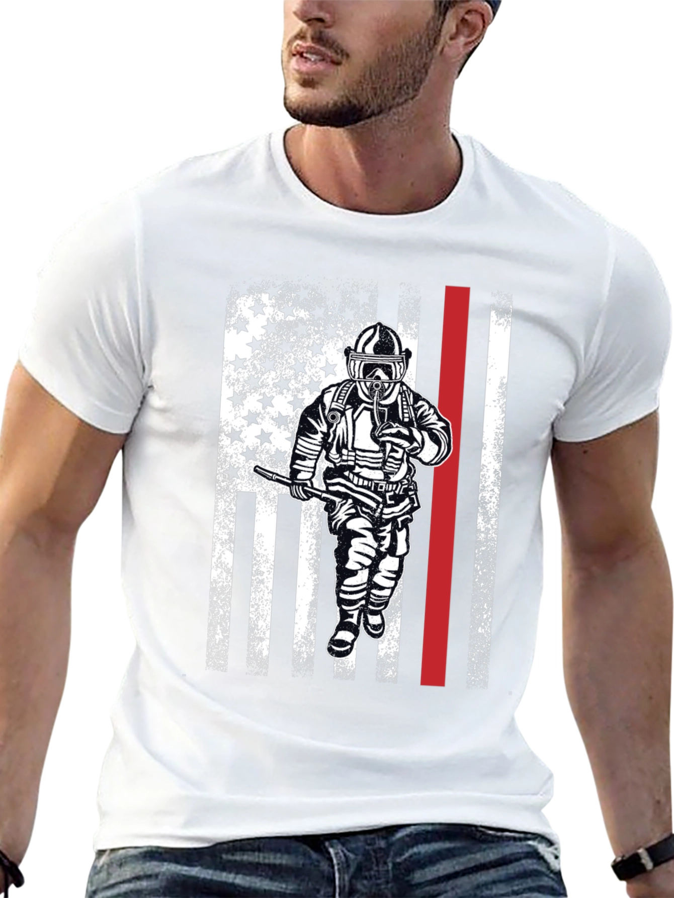Firefighter American Flag Graphic T-Shirt