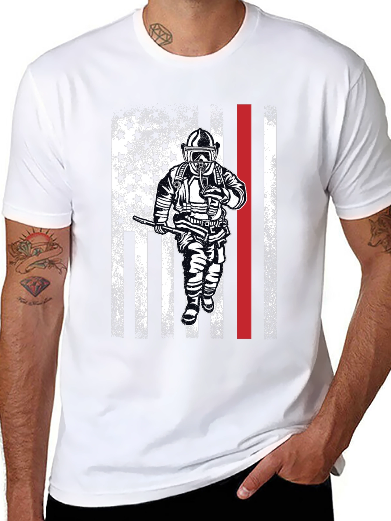 Firefighter American Flag Graphic T-Shirt