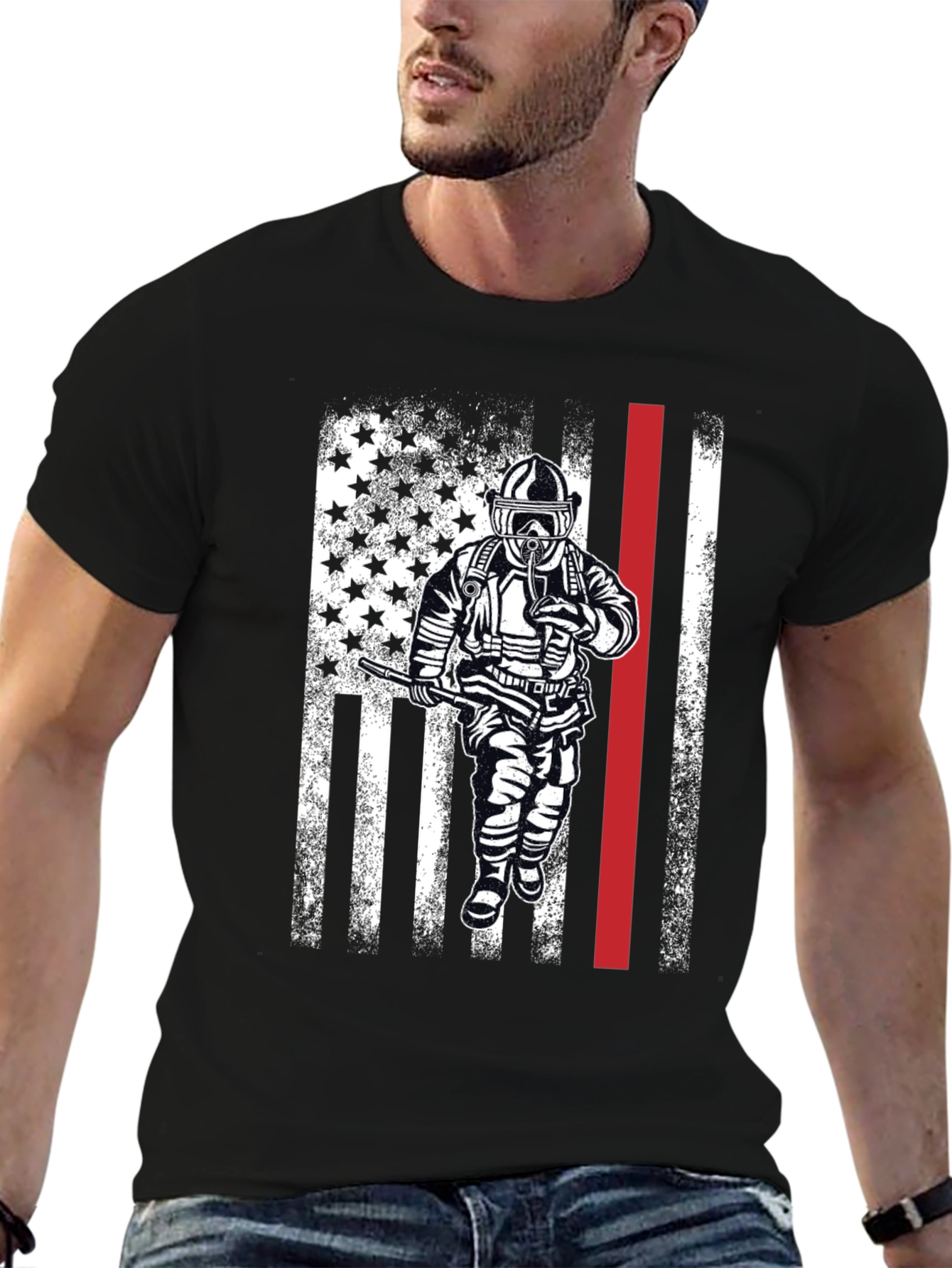 Firefighter American Flag Graphic T-Shirt