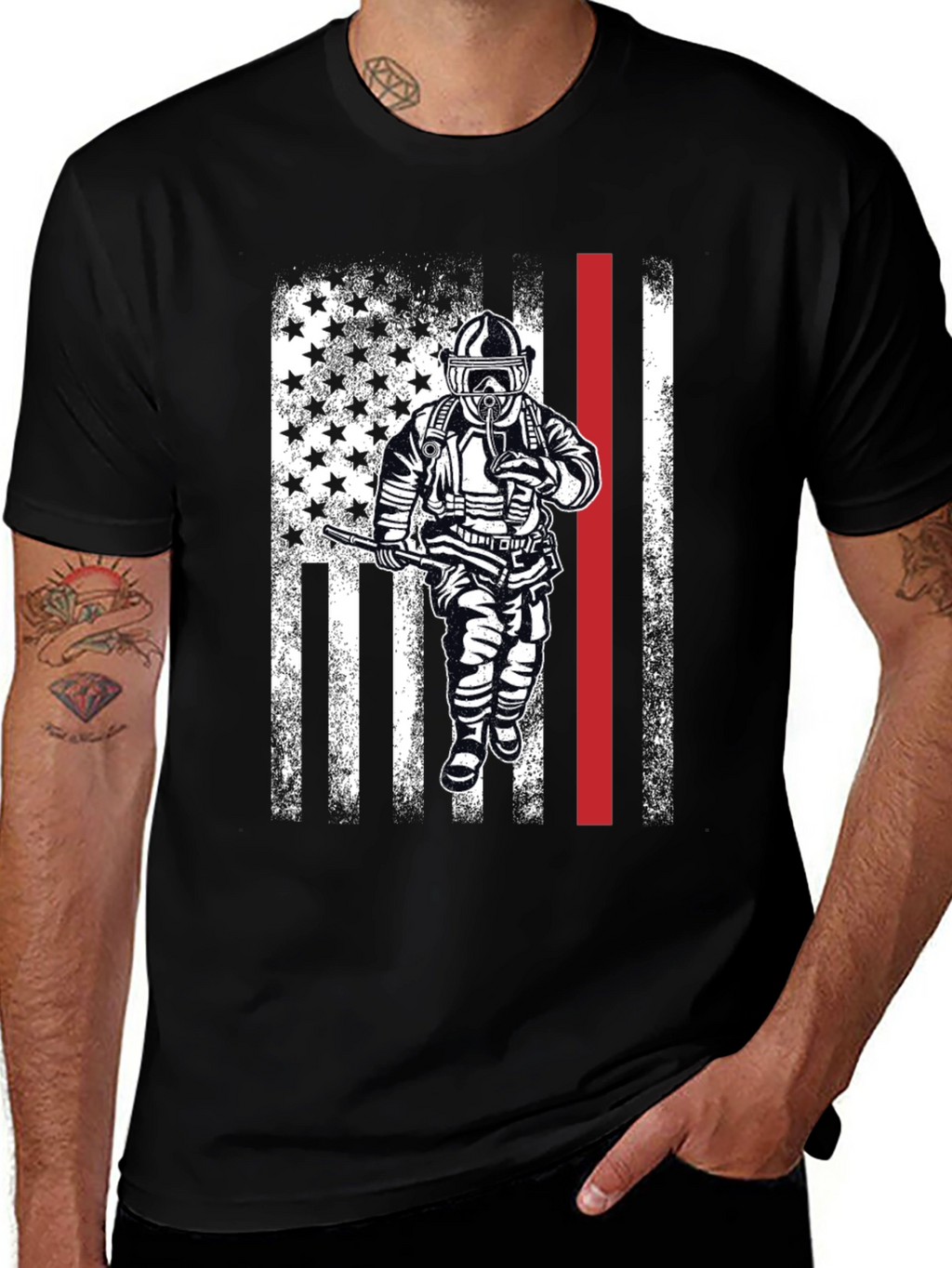 Firefighter American Flag Graphic T-Shirt