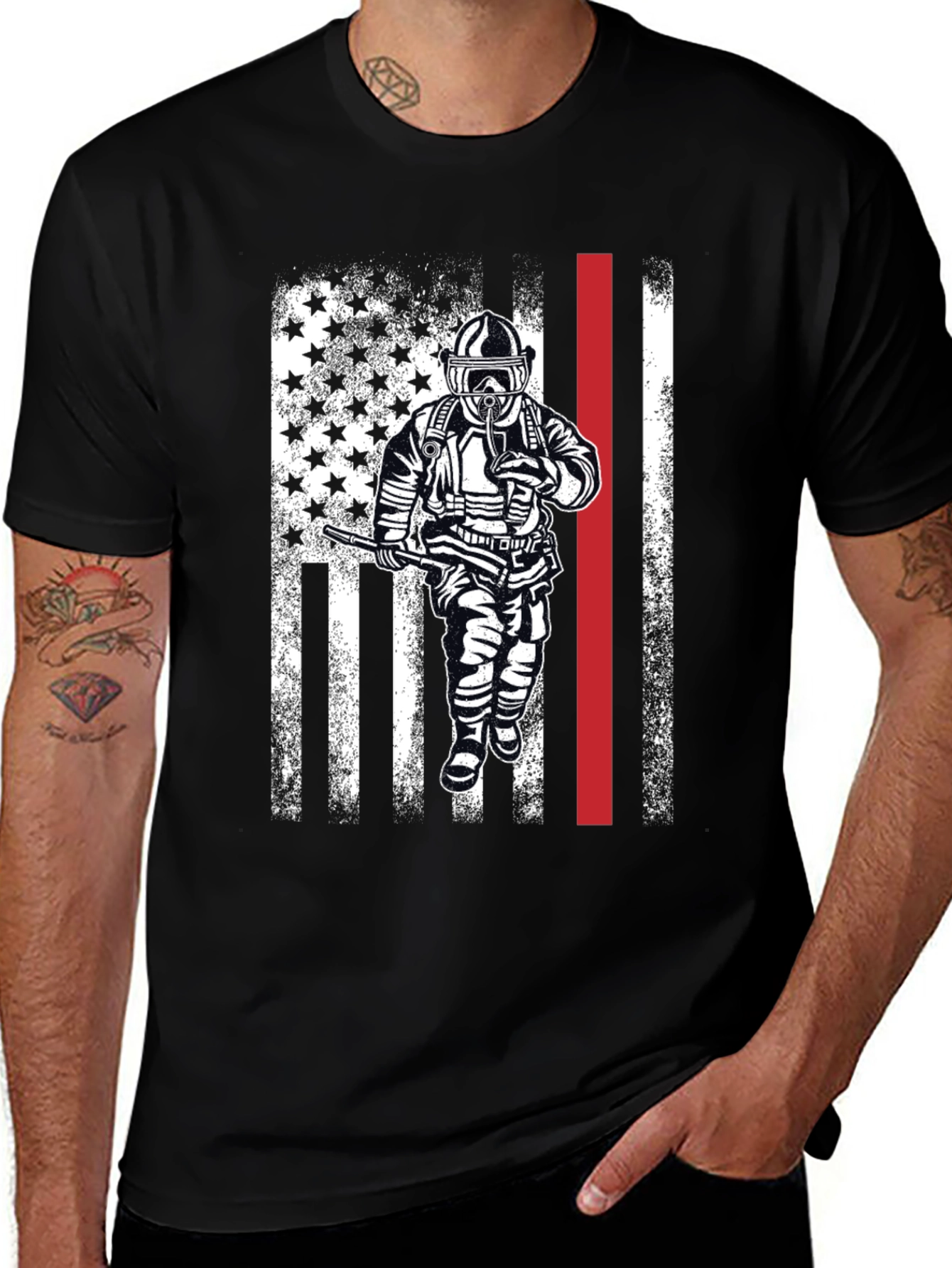 Firefighter American Flag Graphic T-Shirt