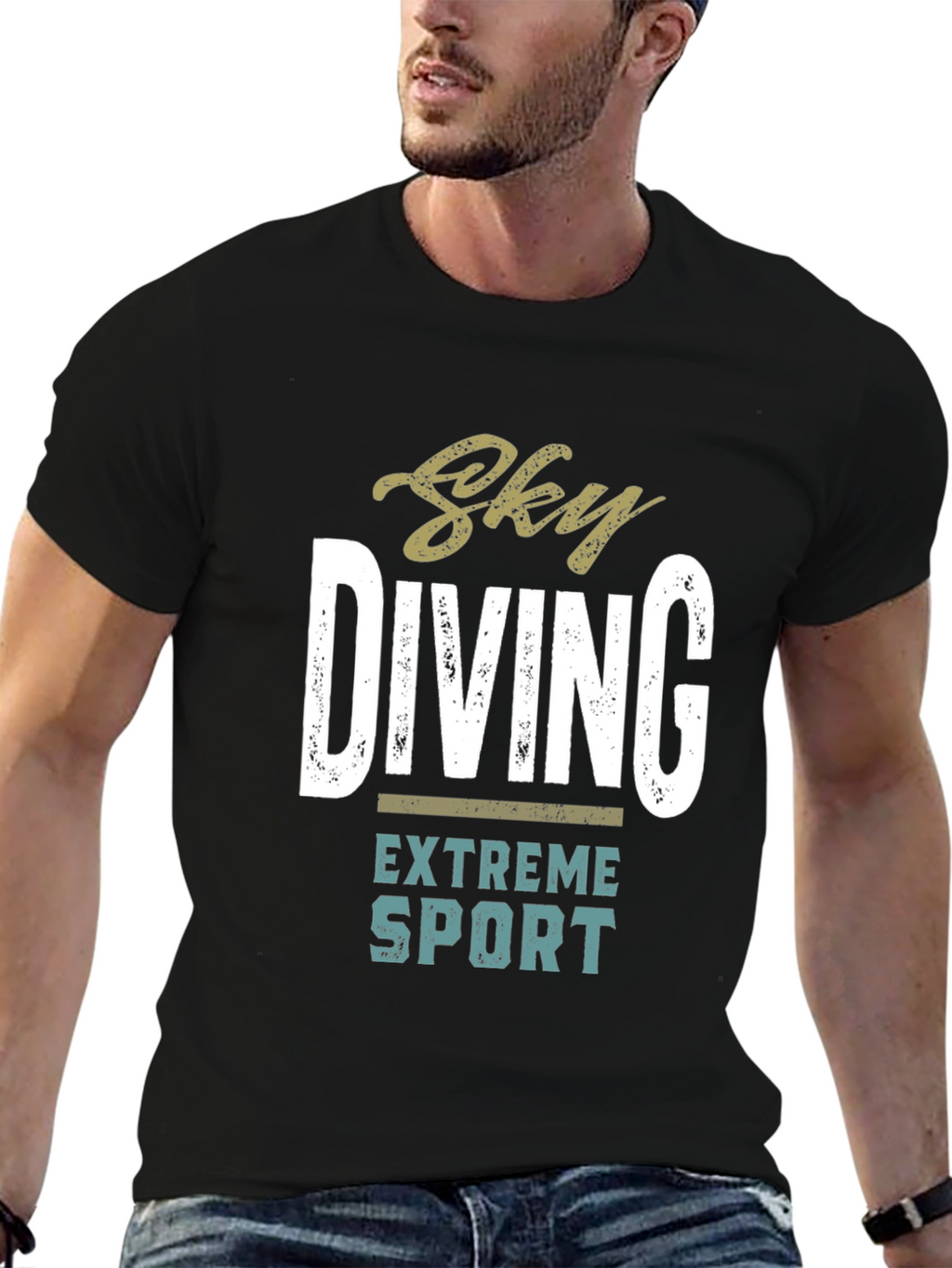 Sky Diving Extreme Sport Black Graphic T-Shirt