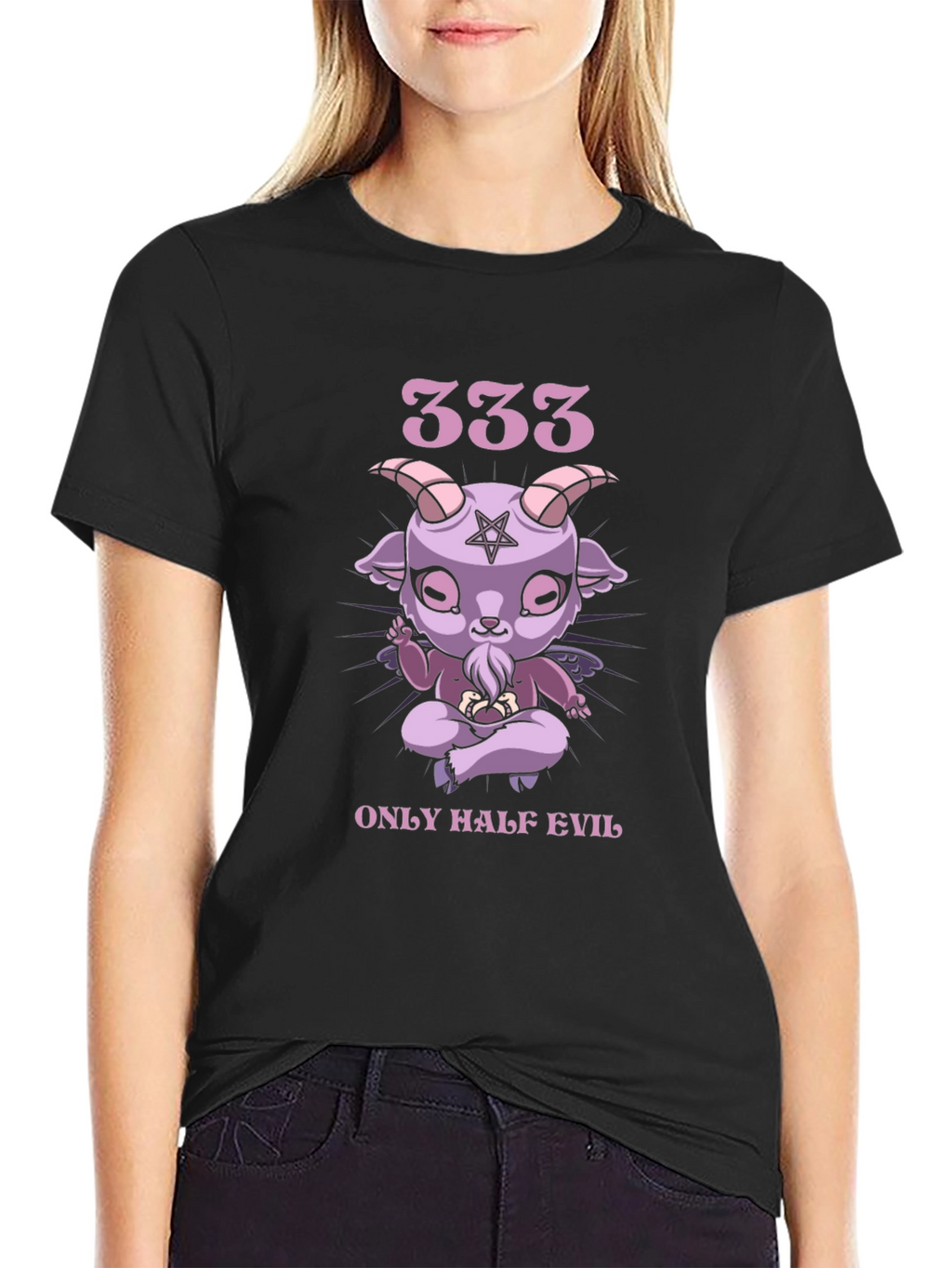 333 Only Half Evil T-Shirt - Cute Baphomet Tee