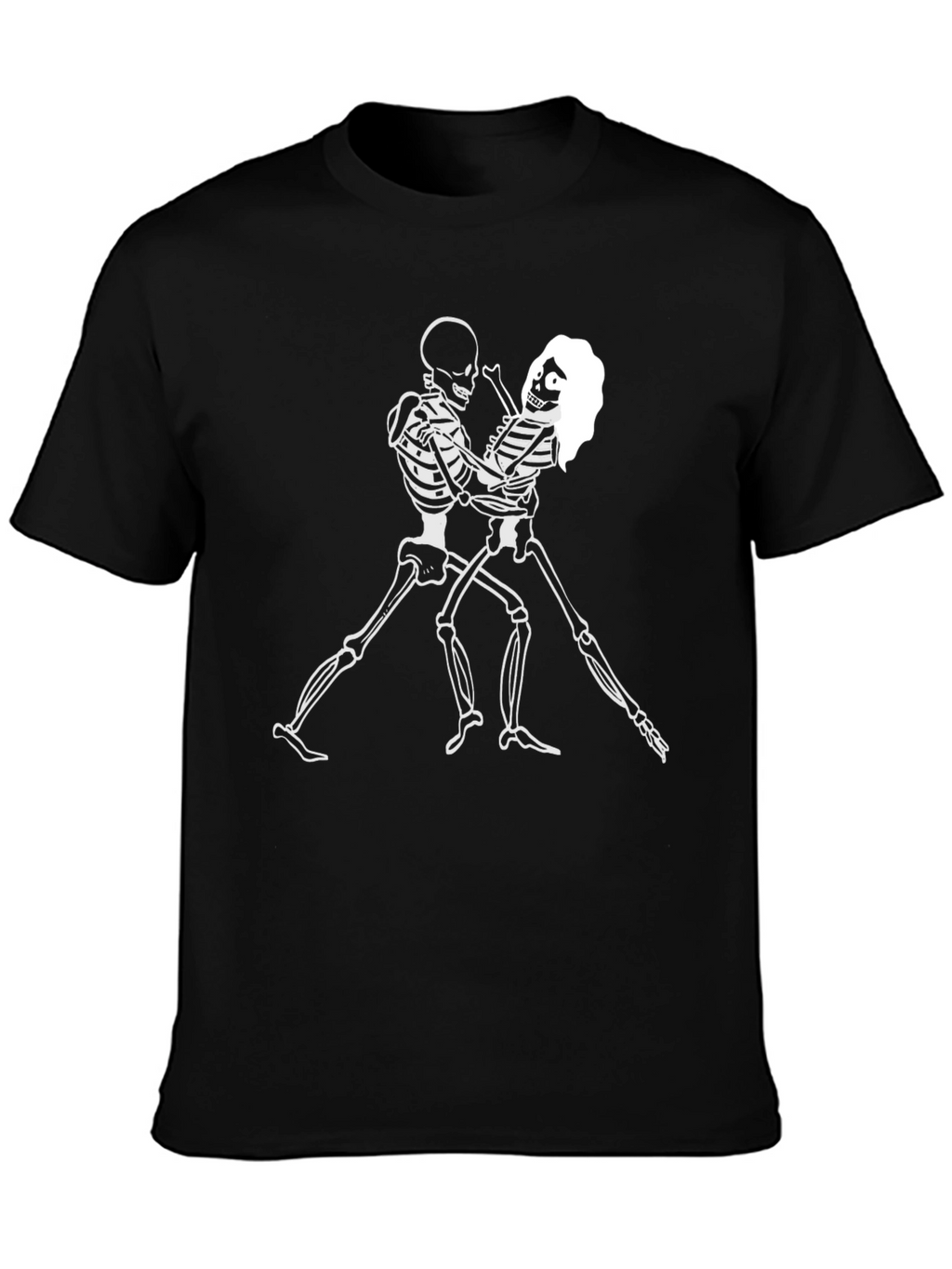 Dancing Skeletons Graphic Tee - Black Crewneck Shirt