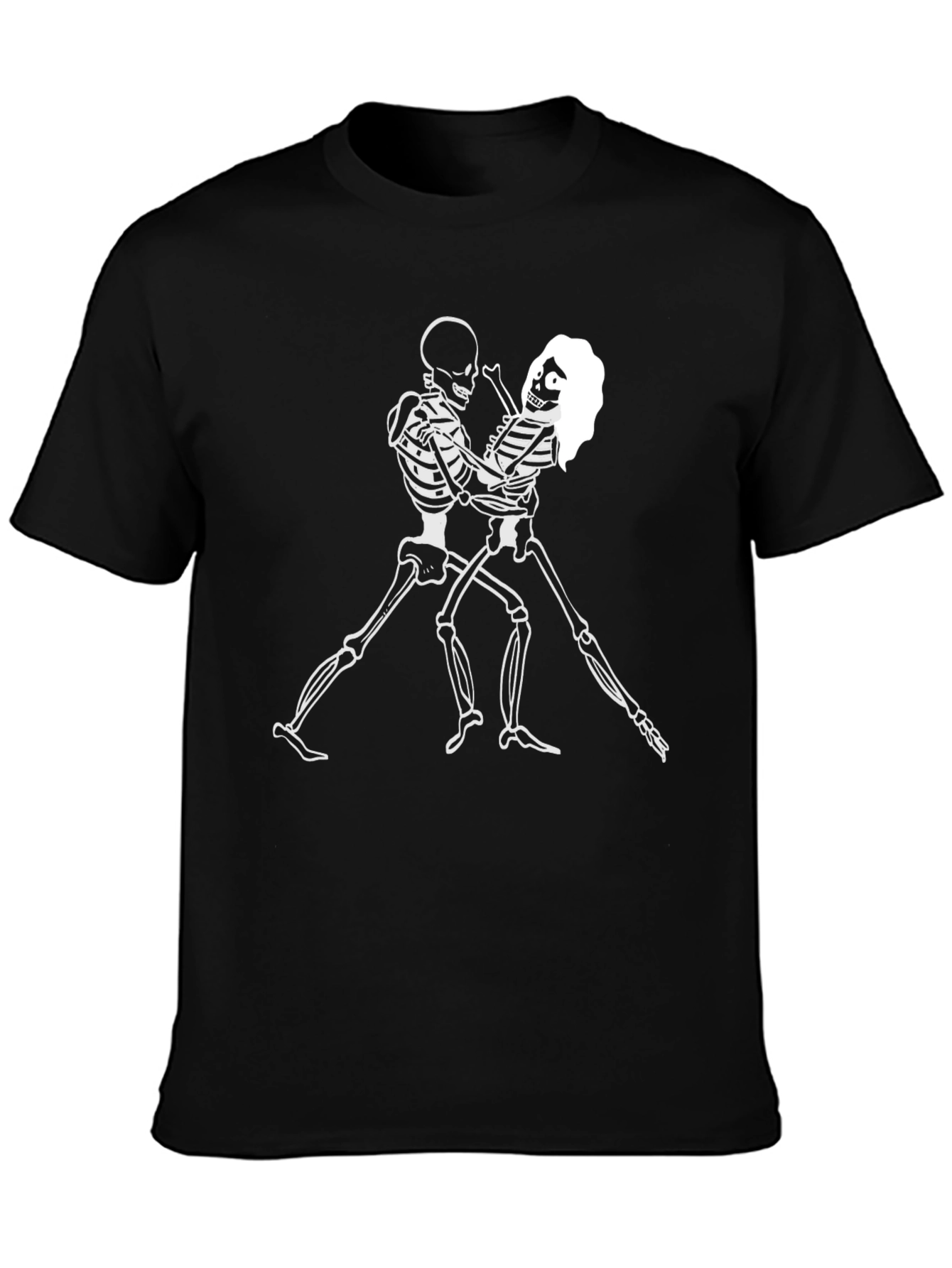 Dancing Skeletons Graphic Tee - Black Crewneck Shirt
