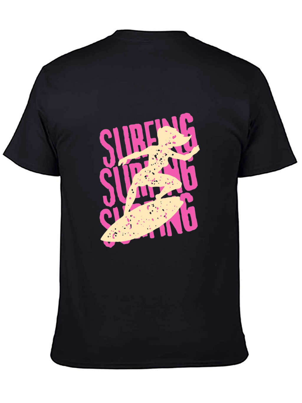 Surfing Girl Graphic Tee - Black Cotton Casual T-Shirt