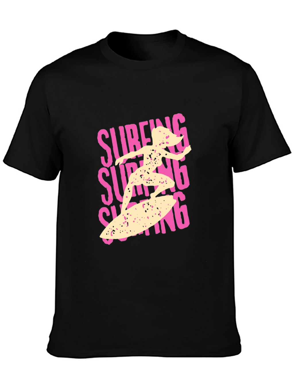 Surfing Girl Graphic Tee - Black Cotton Casual T-Shirt