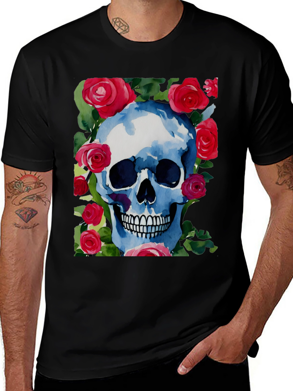 Skull & Roses Graphic Tee - Unique Design