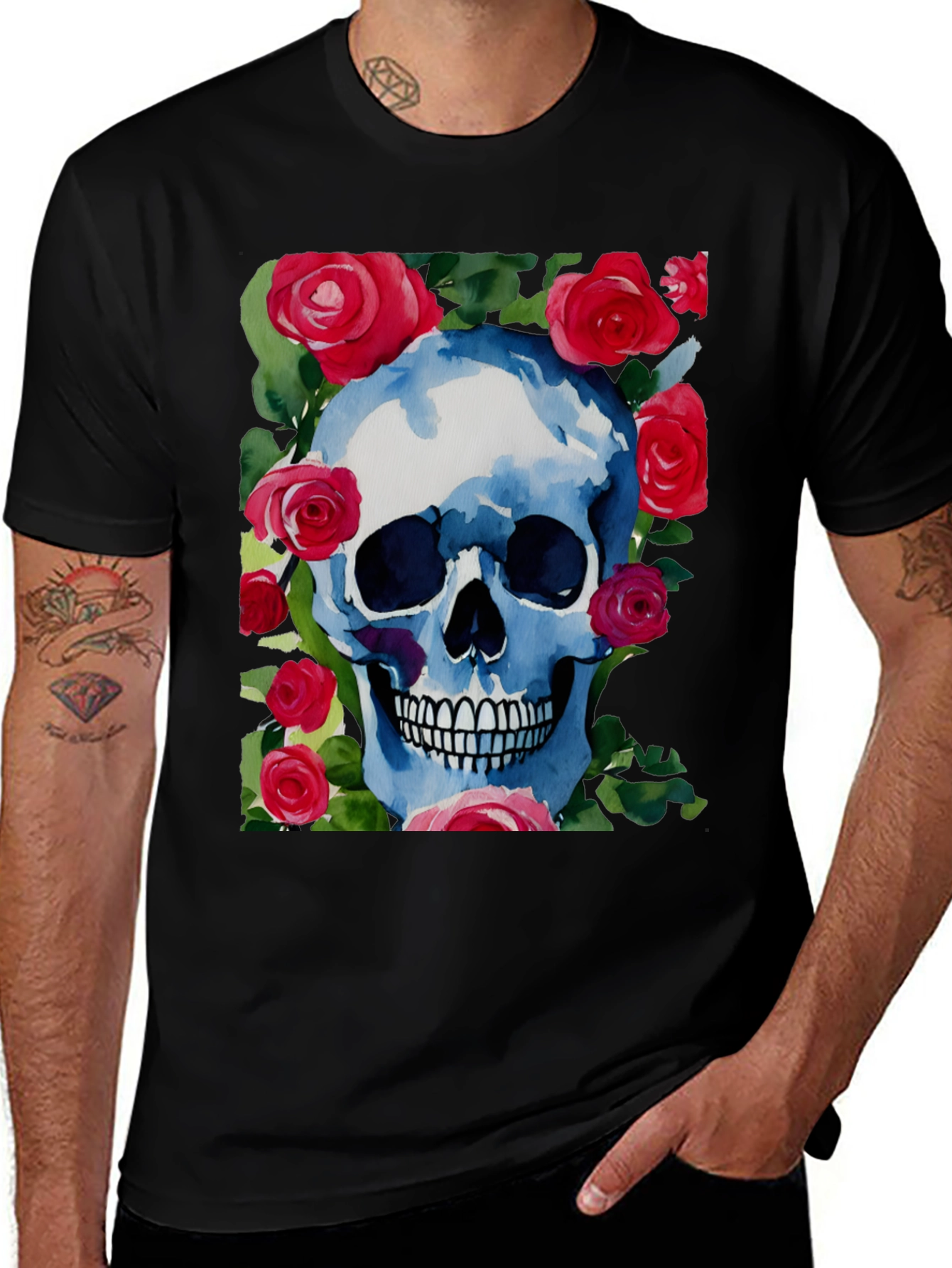 Skull & Roses Graphic Tee - Unique Design