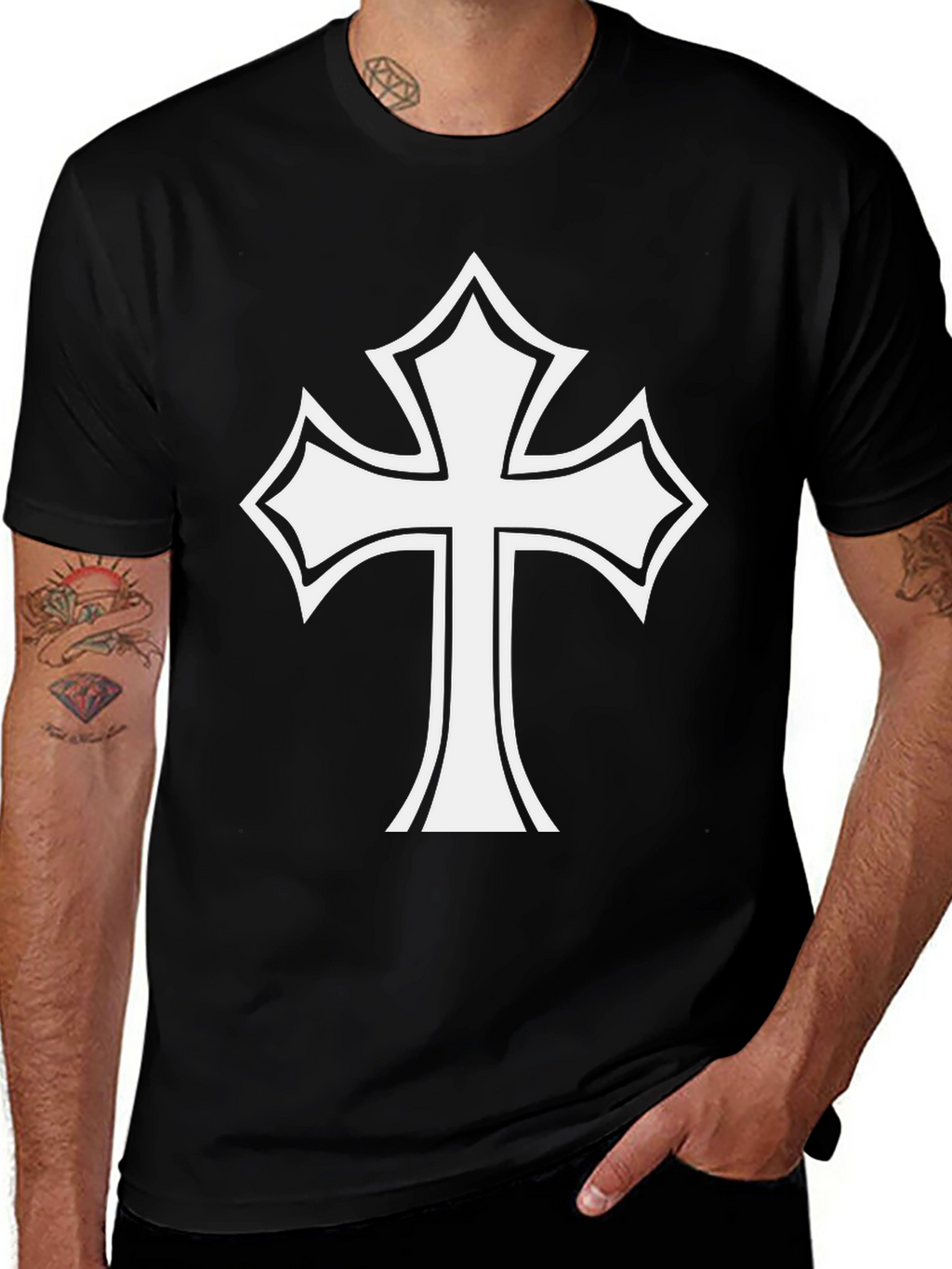 Statement Black T-Shirt with Bold Cross Design