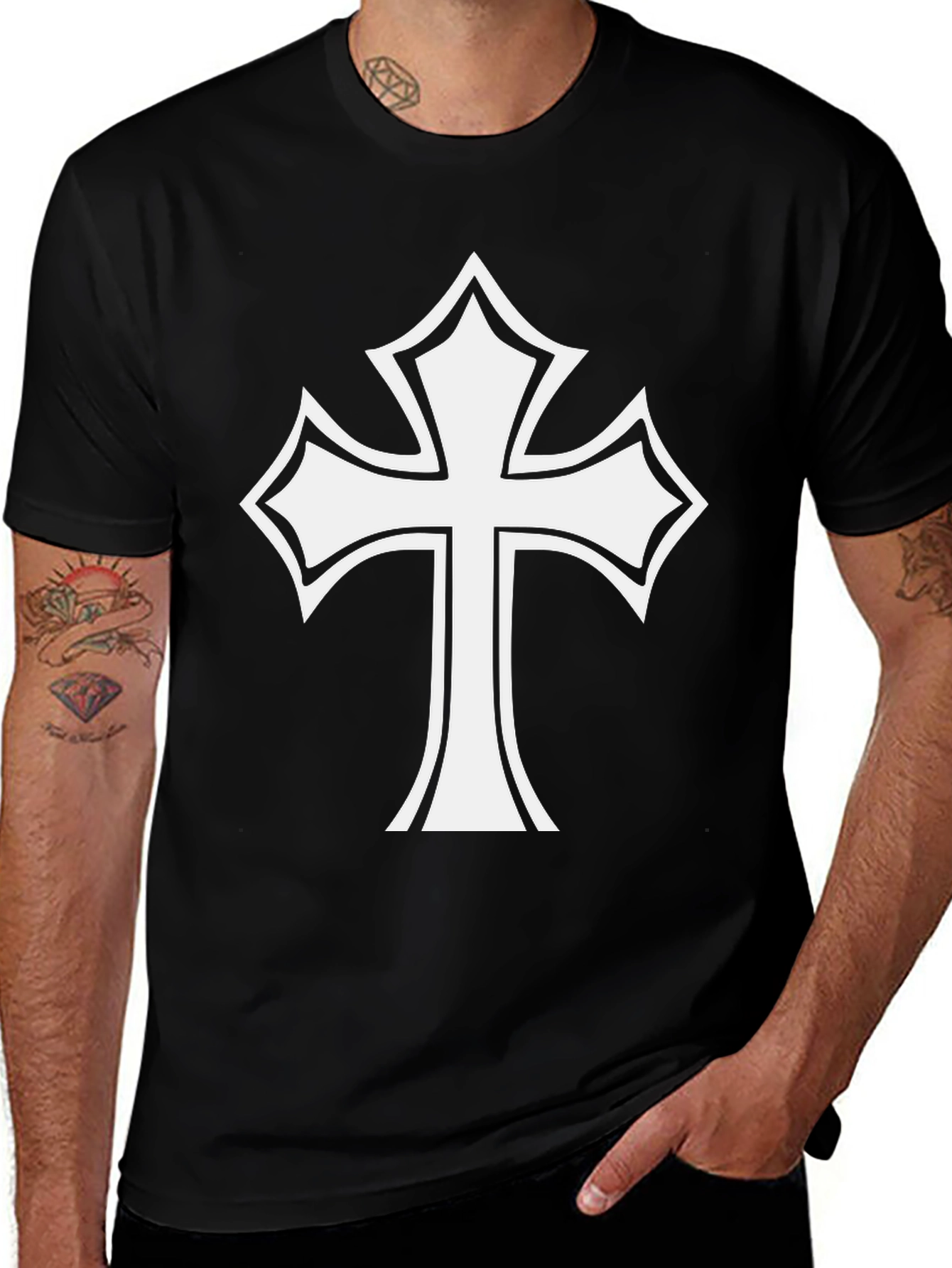 Statement Black T-Shirt with Bold Cross Design